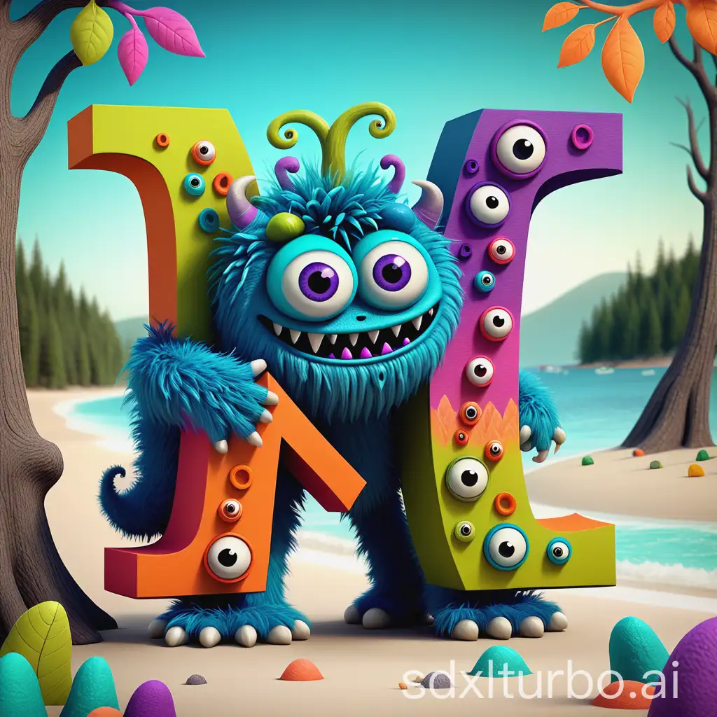 Discover a delightful series of images featuring whimsical monster characters, each uniquely shaped like a letter from the alphabet. These furry creatures boast an array of eye counts and vibrant colors, set against diverse backdrops ranging from mystical forests to serene beaches. Each 3D-rendered monster exudes a playful charm, making them a perfect blend of educational fun and creative whimsy.