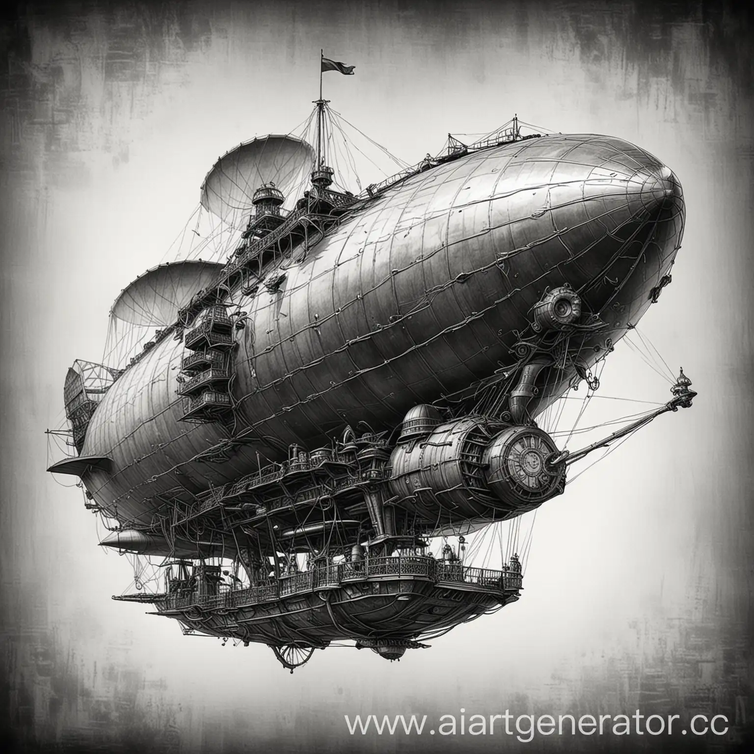 Steampunk-Airship-Sketch-in-Black-and-White