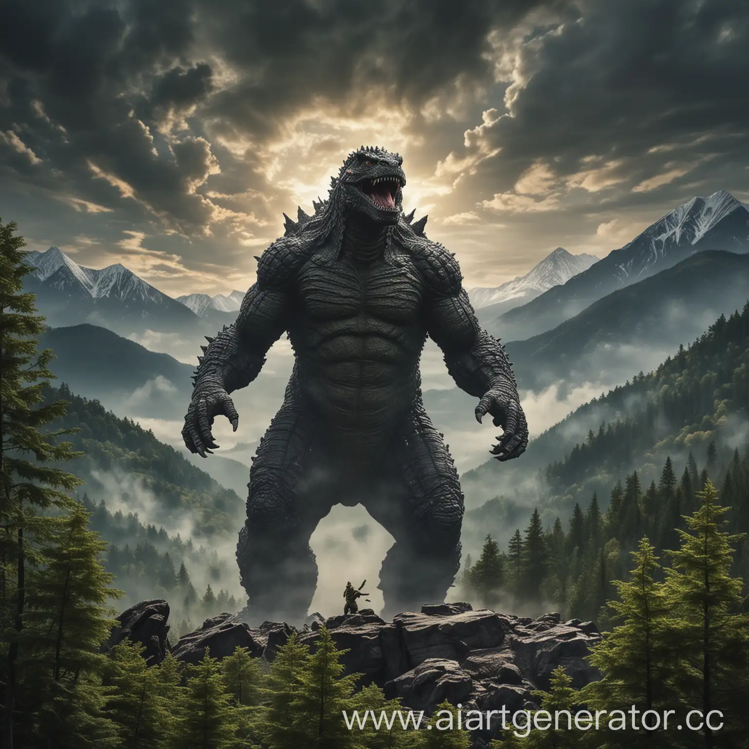 Majestic-Godzilla-Standing-Against-Mountainous-Forest-Backdrop