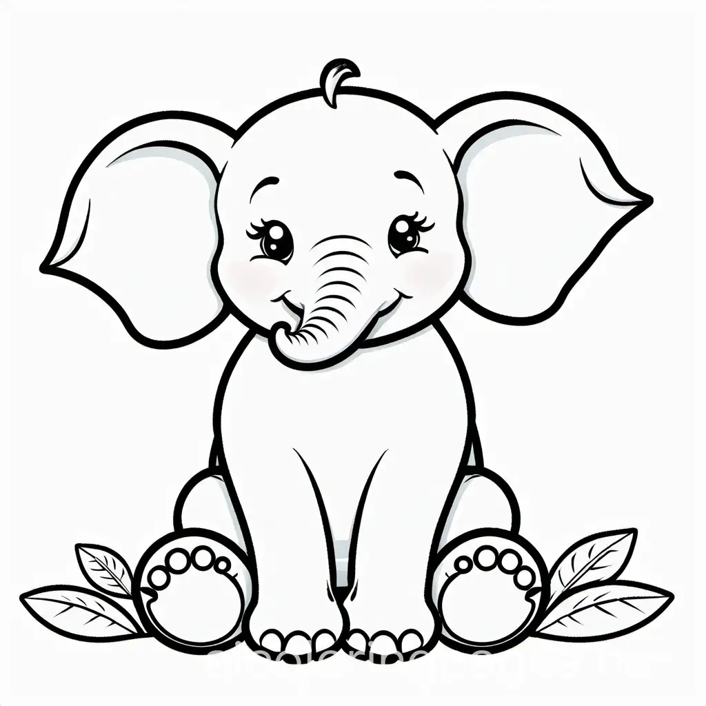 happy elephant sitting  , Coloring Page, black and white, line art, white background, Simplicity, Ample White Space. The background of the coloring page is plain white to make it easy for young children to color within the lines. The outlines of all the subjects are easy to distinguish, making it simple for kids to color without too much difficulty, Coloring Page, black and white, line art, white background, Simplicity, Ample White Space. The background of the coloring page is plain white to make it easy for young children to color within the lines. The outlines of all the subjects are easy to distinguish, making it simple for kids to color without too much difficulty