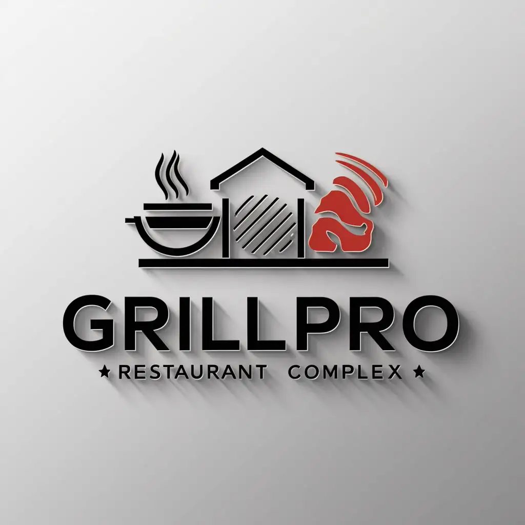 a logo design,with the text "GrillPRO", main symbol:Cafe,grill,meat,restaurant,complex,be used in Restaurant industry,clear background