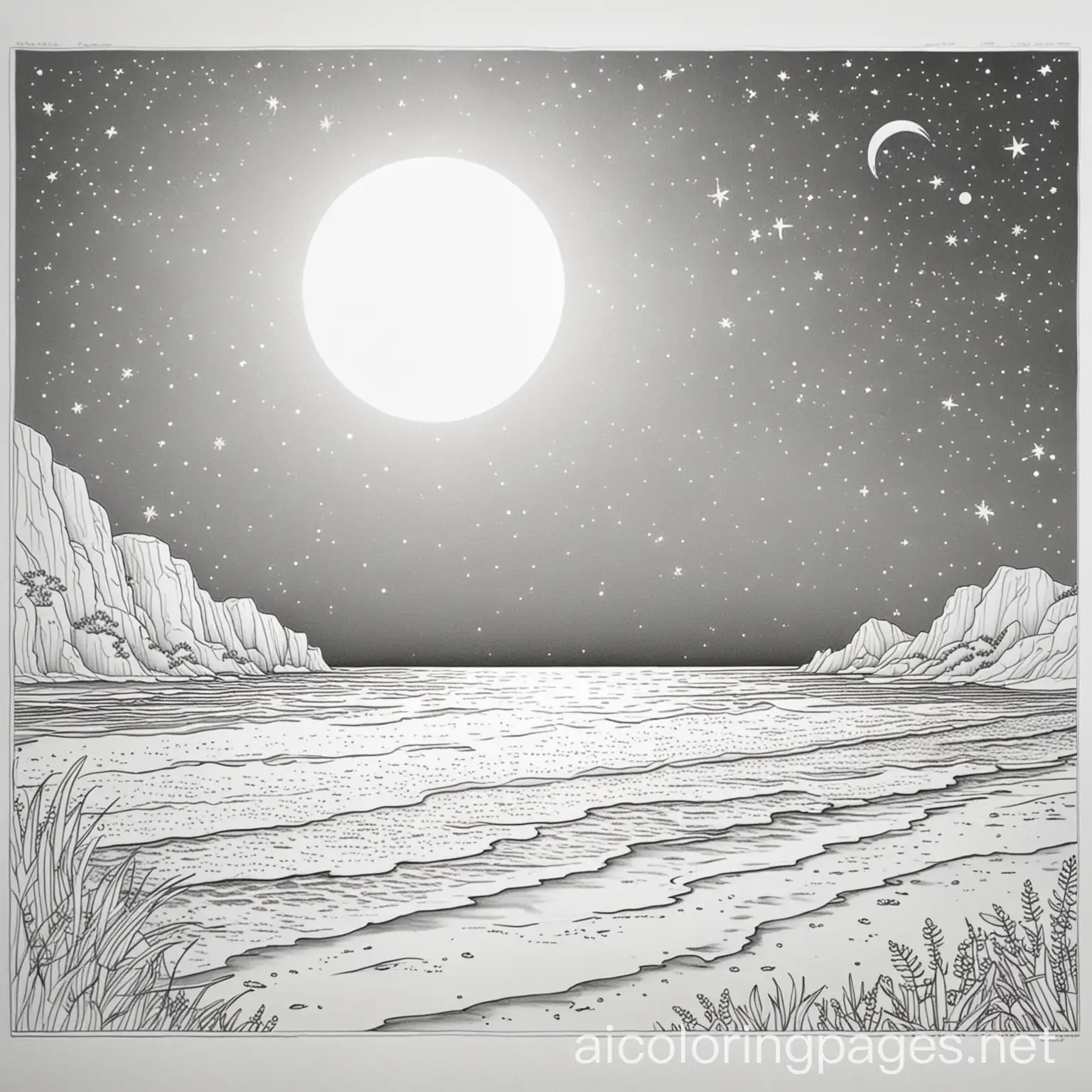 Starry-Beach-Night-Coloring-Page-Moonlit-Sky-and-Serene-Shoreline