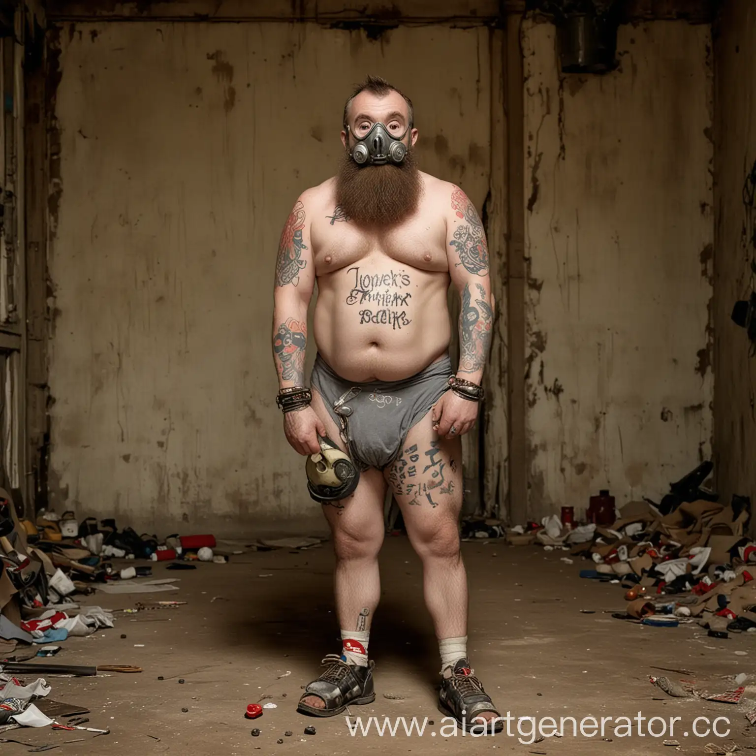 Dwarf-in-Abandoned-Building-Amid-Firecrackers-and-Gas-Masks-Holding-Twix-and-Snickers