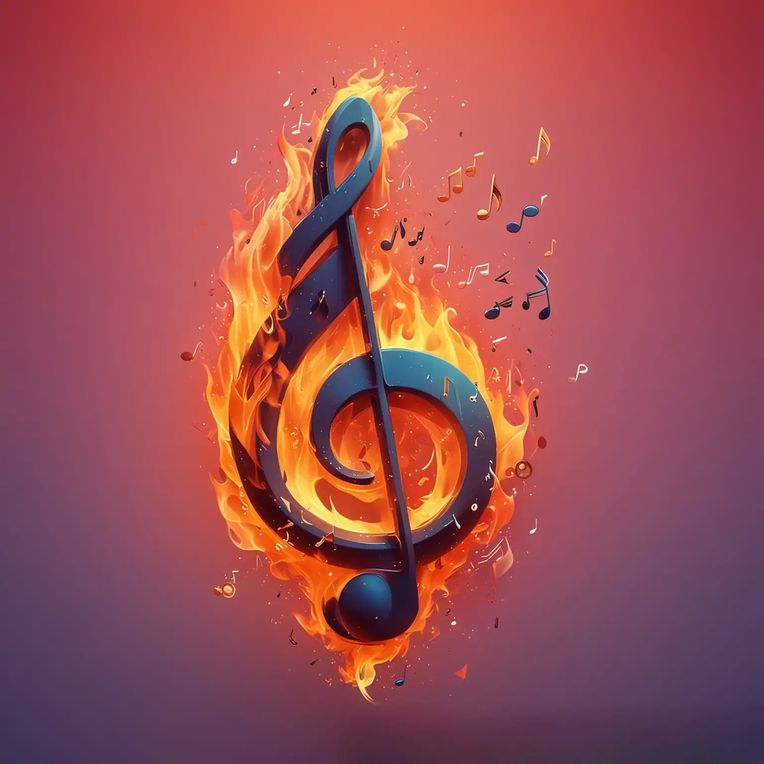 музыкальные ноты, сзади фон градиент и огонь