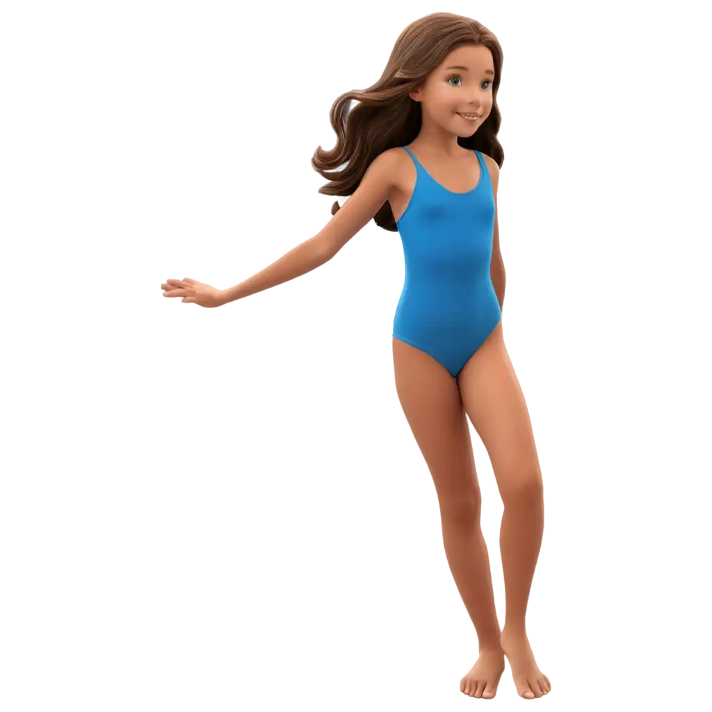 for a children's book we need a girl with long brown hair that flows like in water, she should be in a blue swimsuit. Girl's age is 10 years