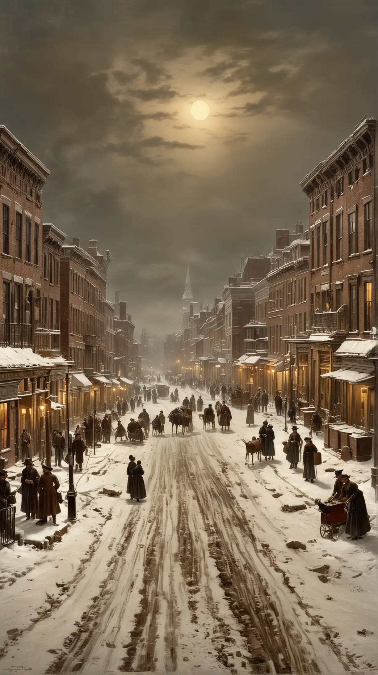 Winter Cityscape 1865 Urban Scene