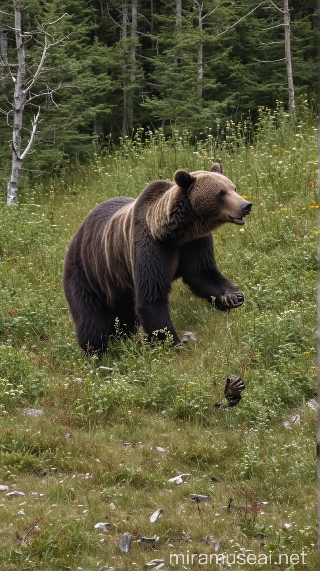 Encounter with a Wild Bear Fleeing and Praying Travelers