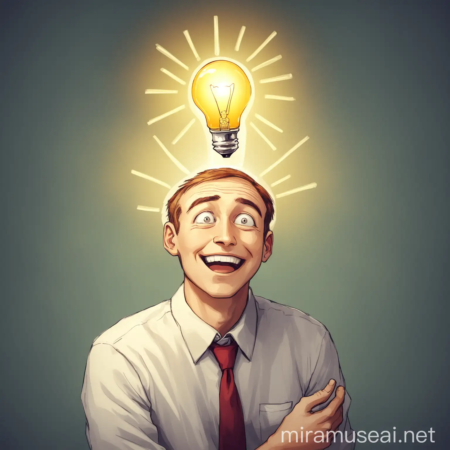 Man with Light Bulb on Head Signifying Epiphany