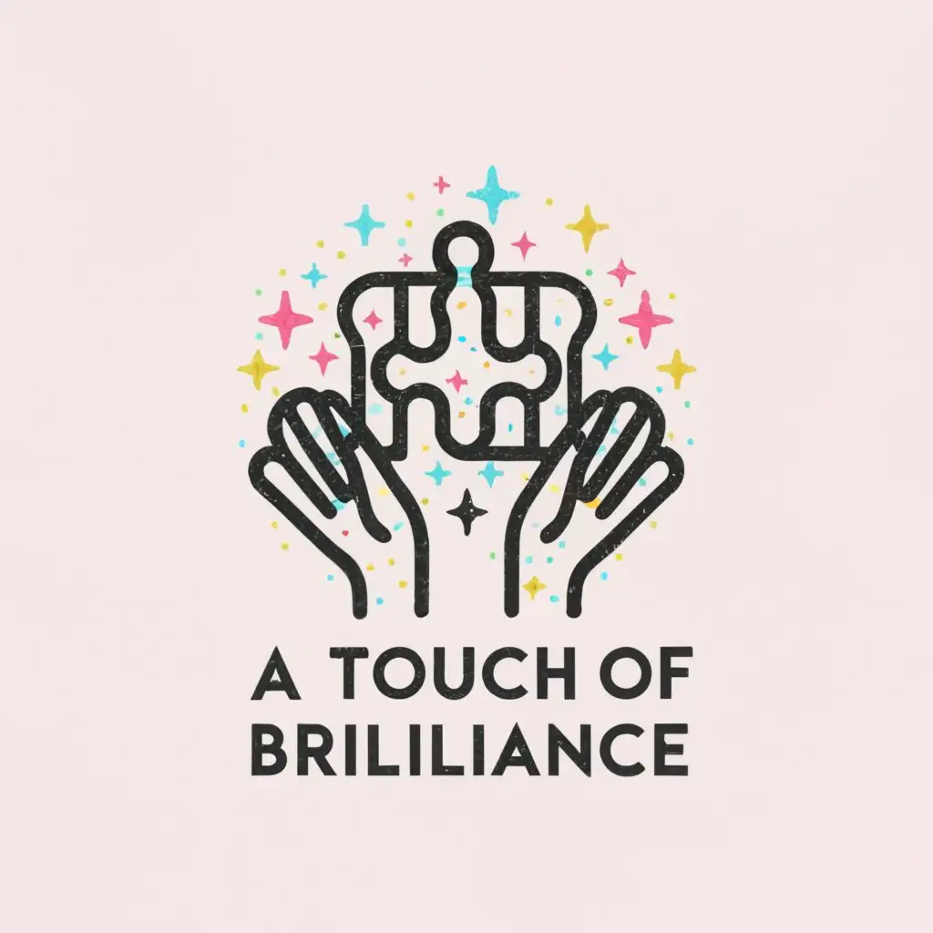 a logo design,with the text "A Touch of Brilliance", main symbol:Puzzle piece with glitter above it with little hands holding it,Moderate,be used in Retail industry,clear background