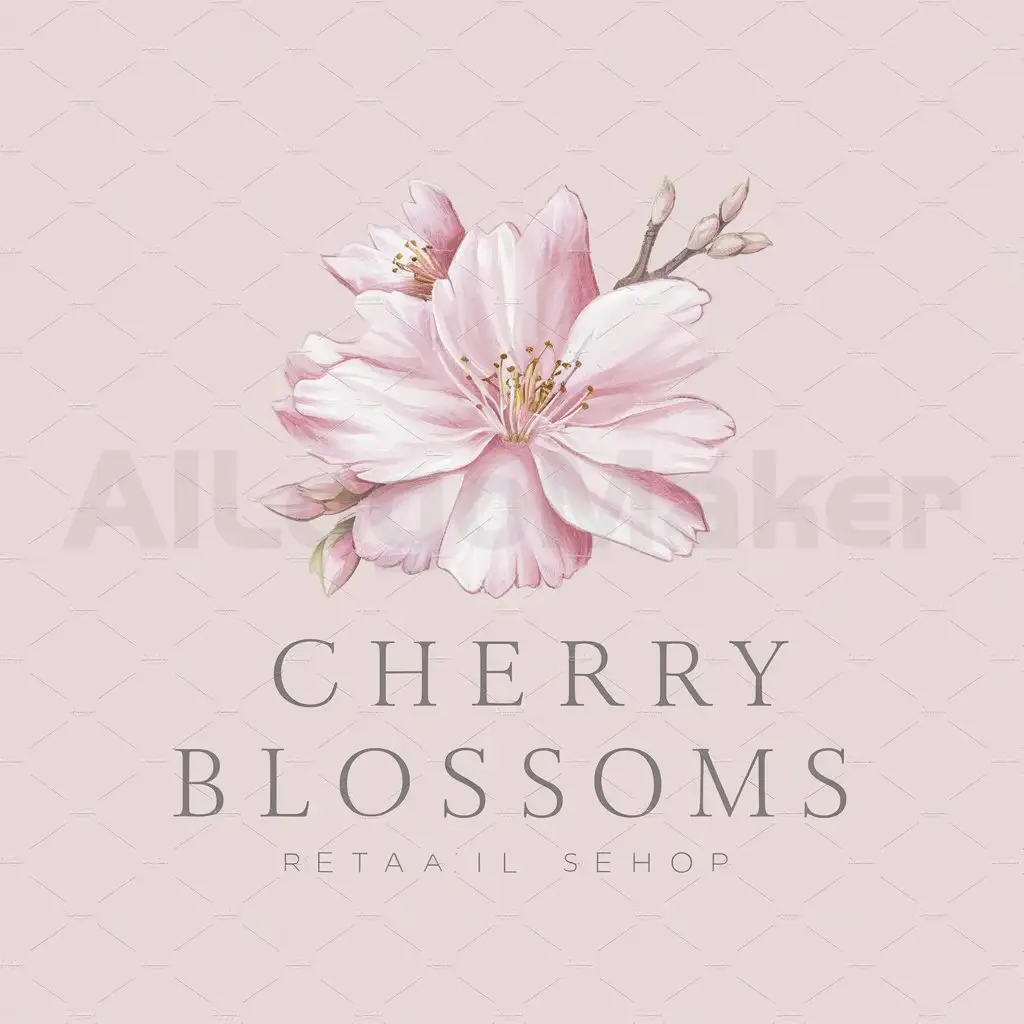 a logo design,with the text "cherry blossoms", main symbol:Flowering sakura,Moderate,be used in Retail industry,clear background