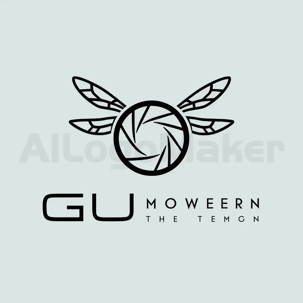 a logo design,with the text "GU", main symbol:camera lens shutter dragonfly,Minimalistic,clear background