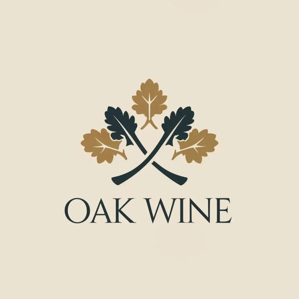 a logo design,with the text "OAk WINE 
slogan : Cellar Interior", main symbol:The main elements to include in the logo are an oak leaf, oak tree and a wine bottle.
The color scheme should be in darker and calmer tones.,Minimalistic,be used in wine cellar industry,clear background