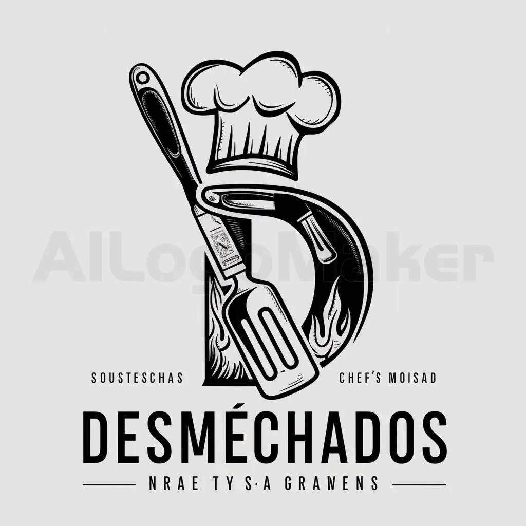 a logo design,with the text "DESMECHADOS", main symbol:I want a spatula and a chef's knife in x and add creativity so that something goes on the top part,complex,be used in Restaurant industry,clear background