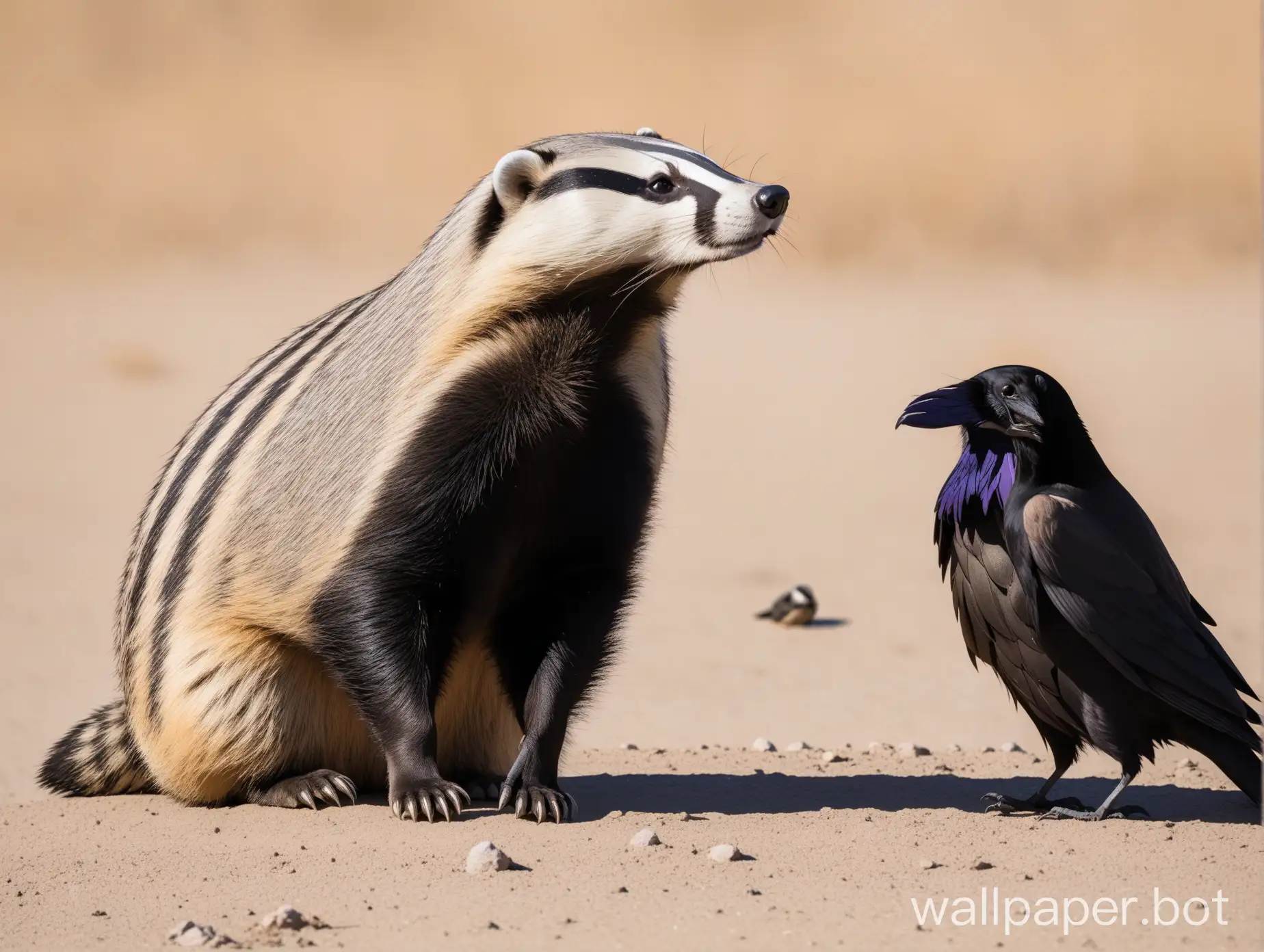 American Badger and a raven