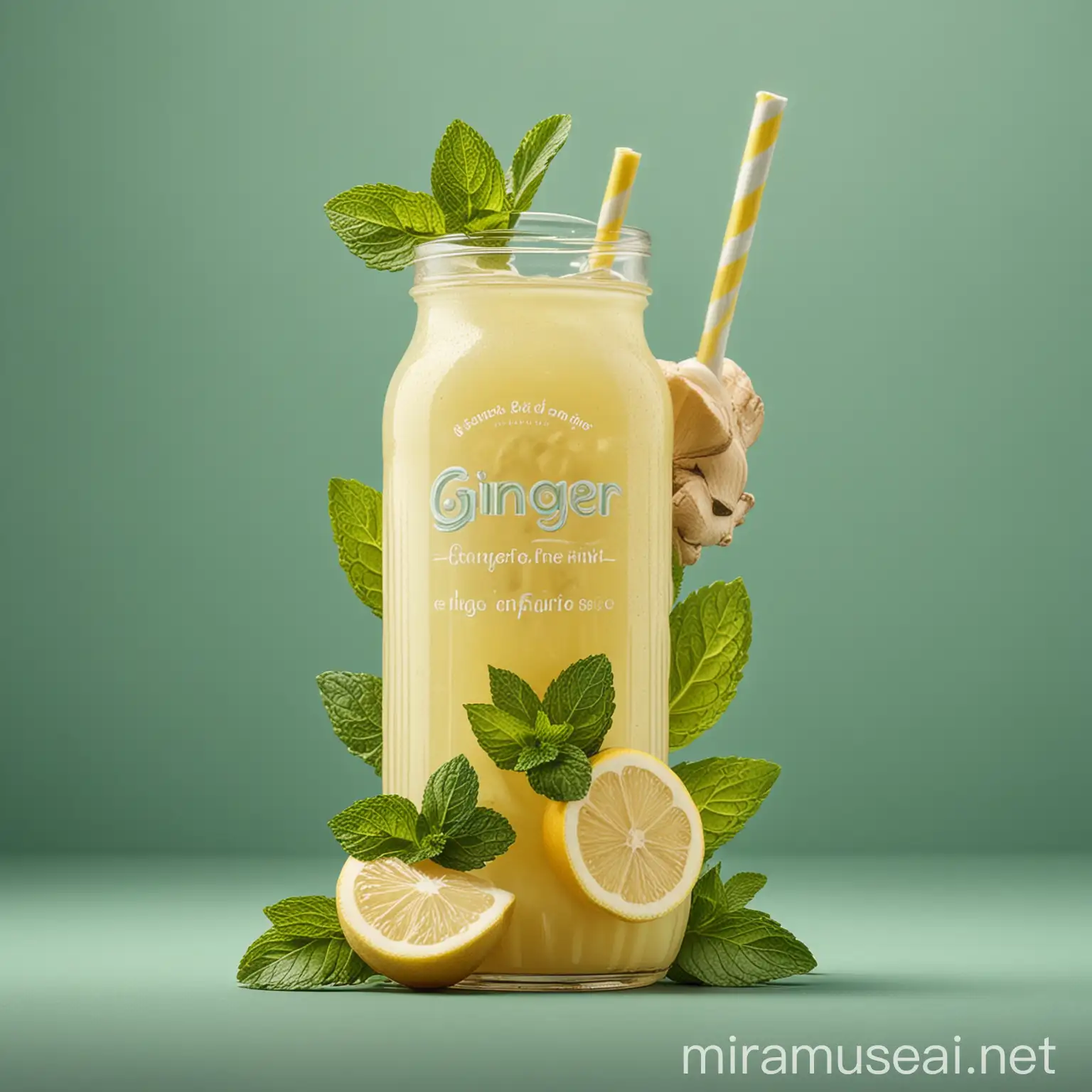 ginger and mint lemonade juice advertising post with headline and bodycopy with refreshing background