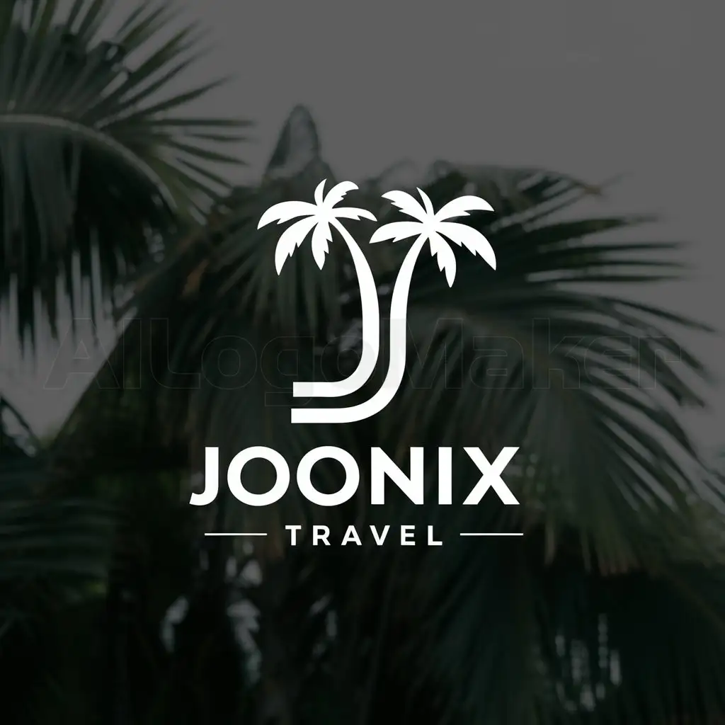 a logo design,with the text "JOONIX TRAVEL", main symbol:J  Palms Smart tips for travel,Moderate,be used in Travel industry,clear background