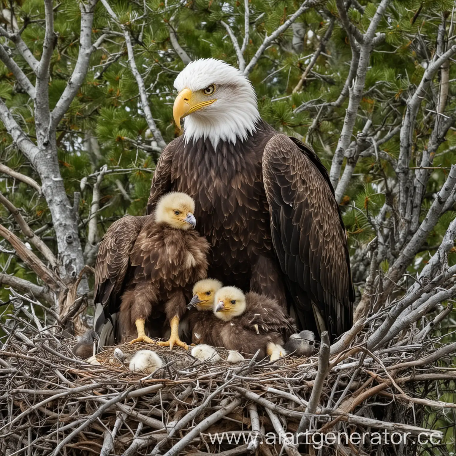 Eagle-Caring-for-Chicks-in-Natural-Nest-Habitat