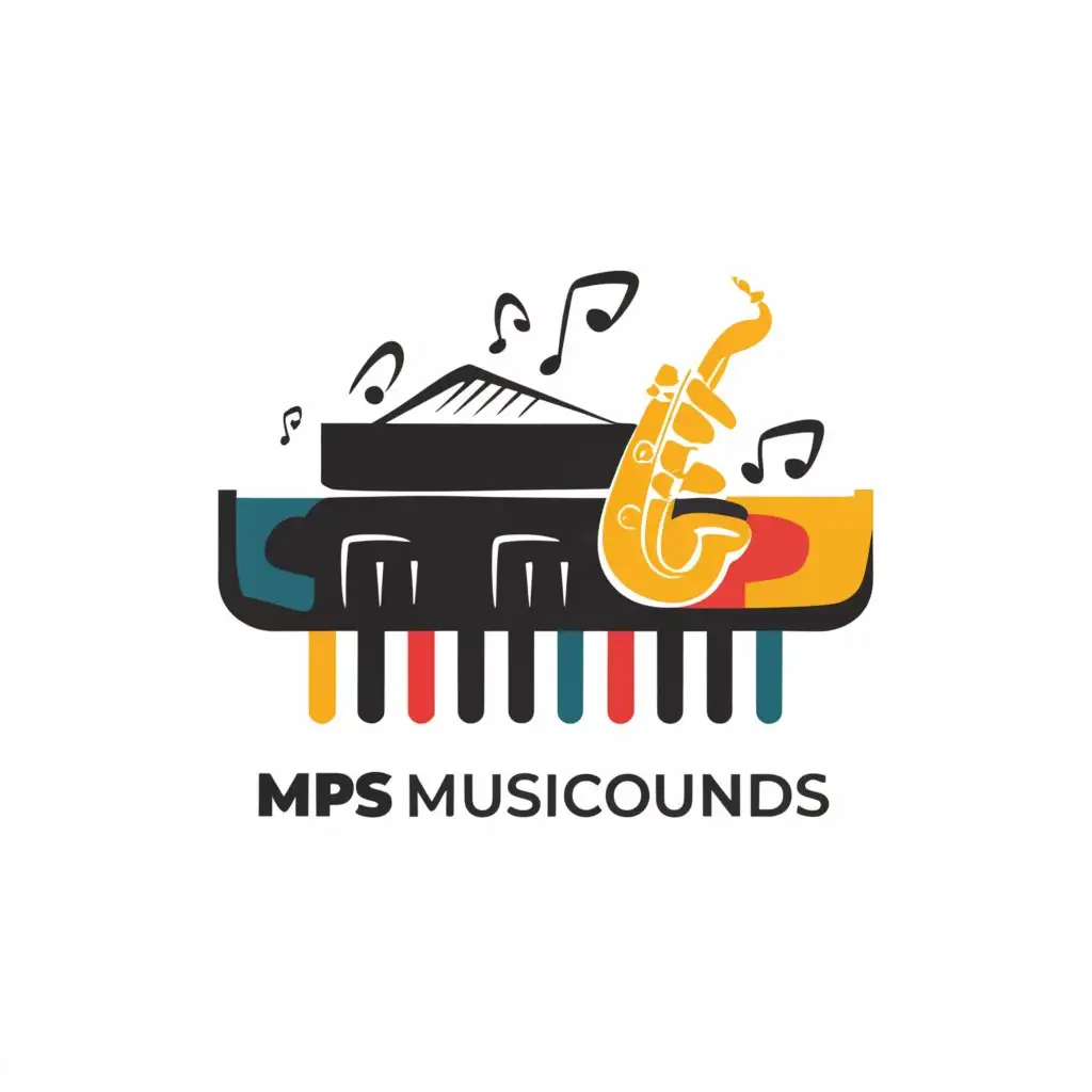 a logo design,with the text "MpsmusicSounds", main symbol:Piano and saxophone,complex,be used in Music industry,clear background