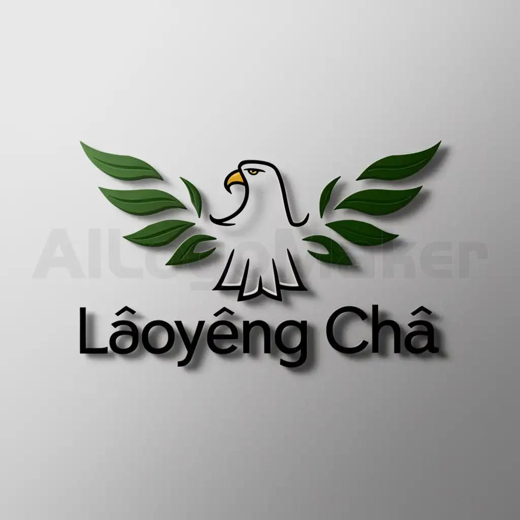 a logo design,with the text "Lǎoyīng chá", main symbol:white background, green tea leaf wings old eagle, logo, simple,Minimalistic,be used in Retail industry,clear background