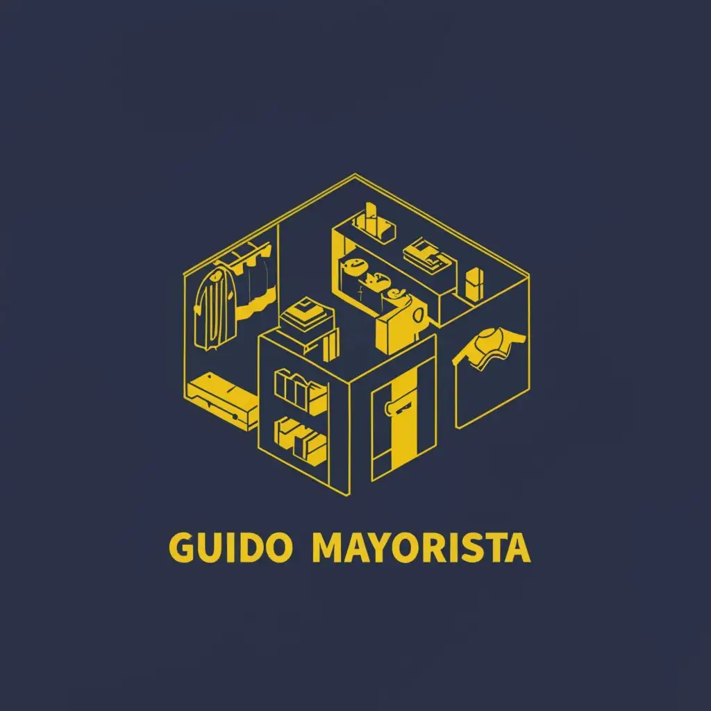 a logo design,with the text "Guido Mayorista", main symbol:boutique interior, tshirts, sneakers. blue, yellow,Moderate,be used in Retail industry,clear background