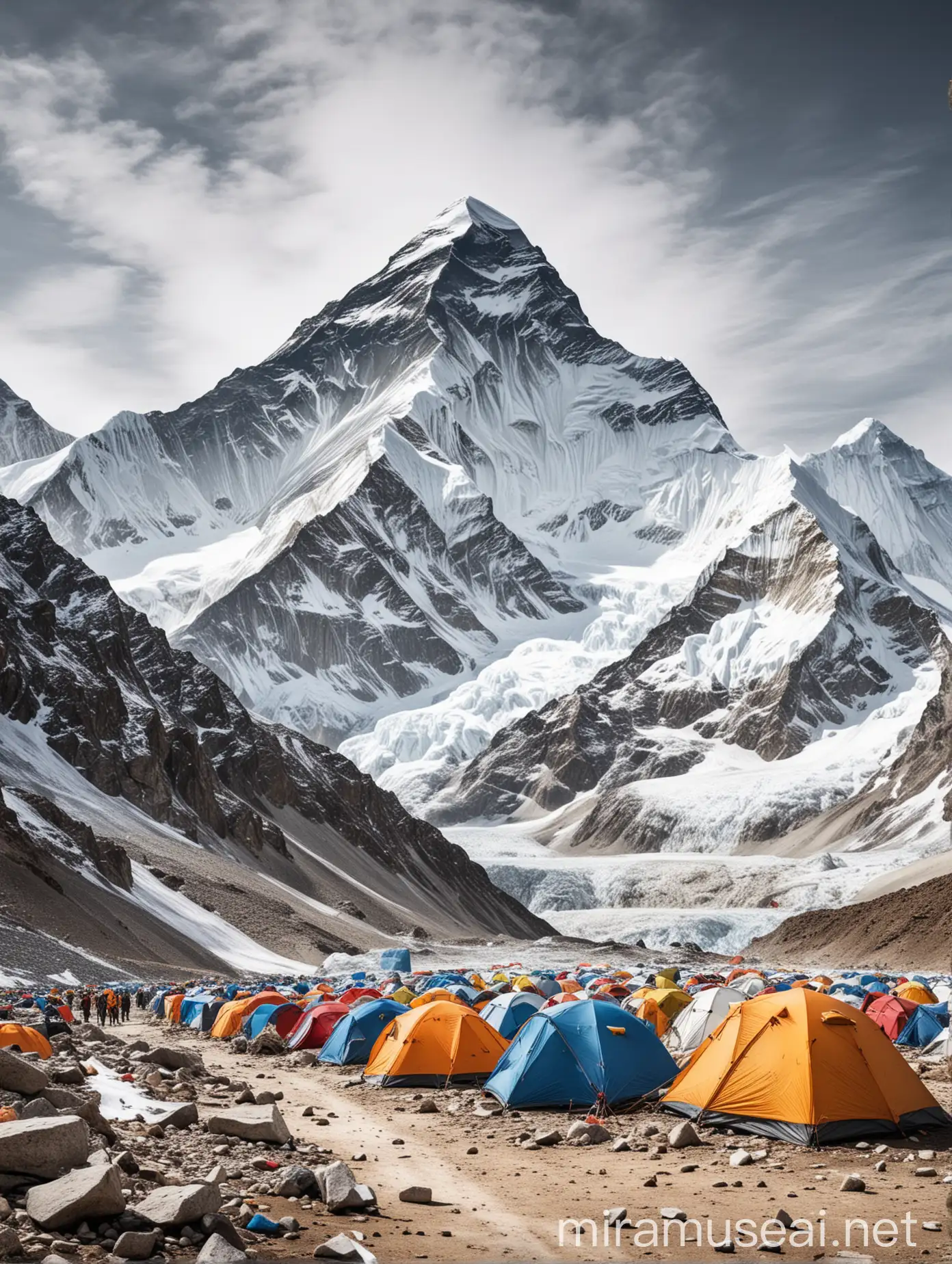 Scenic Mount Everest Base Camp Art Majestic Peaks Against White Backdrop