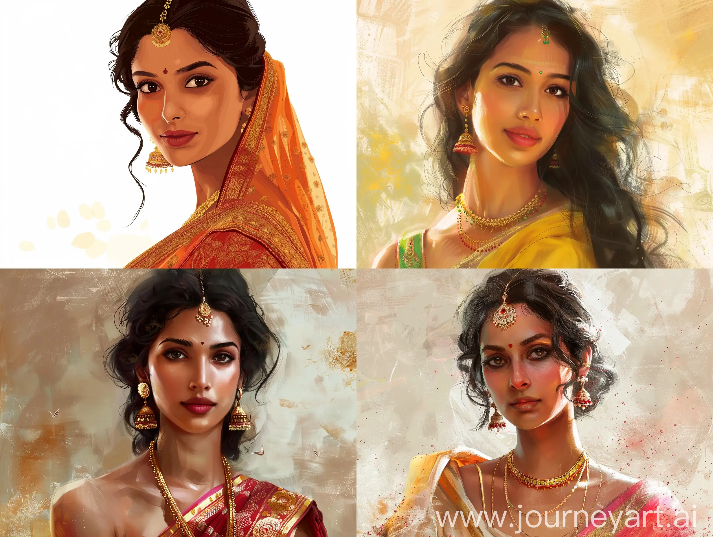 Beautiful-Indian-Woman-Illustration-Traditional-Attire-Portrait