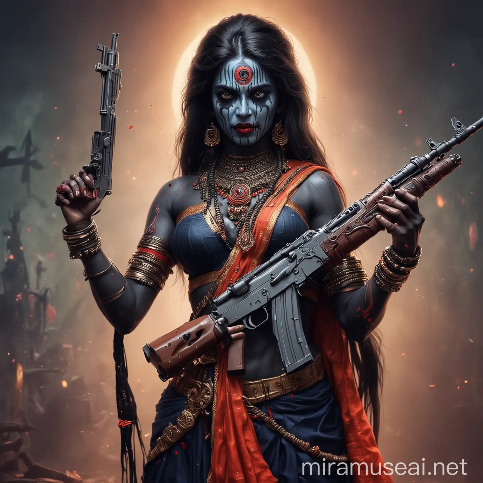 Goddess Kali Holding AK47