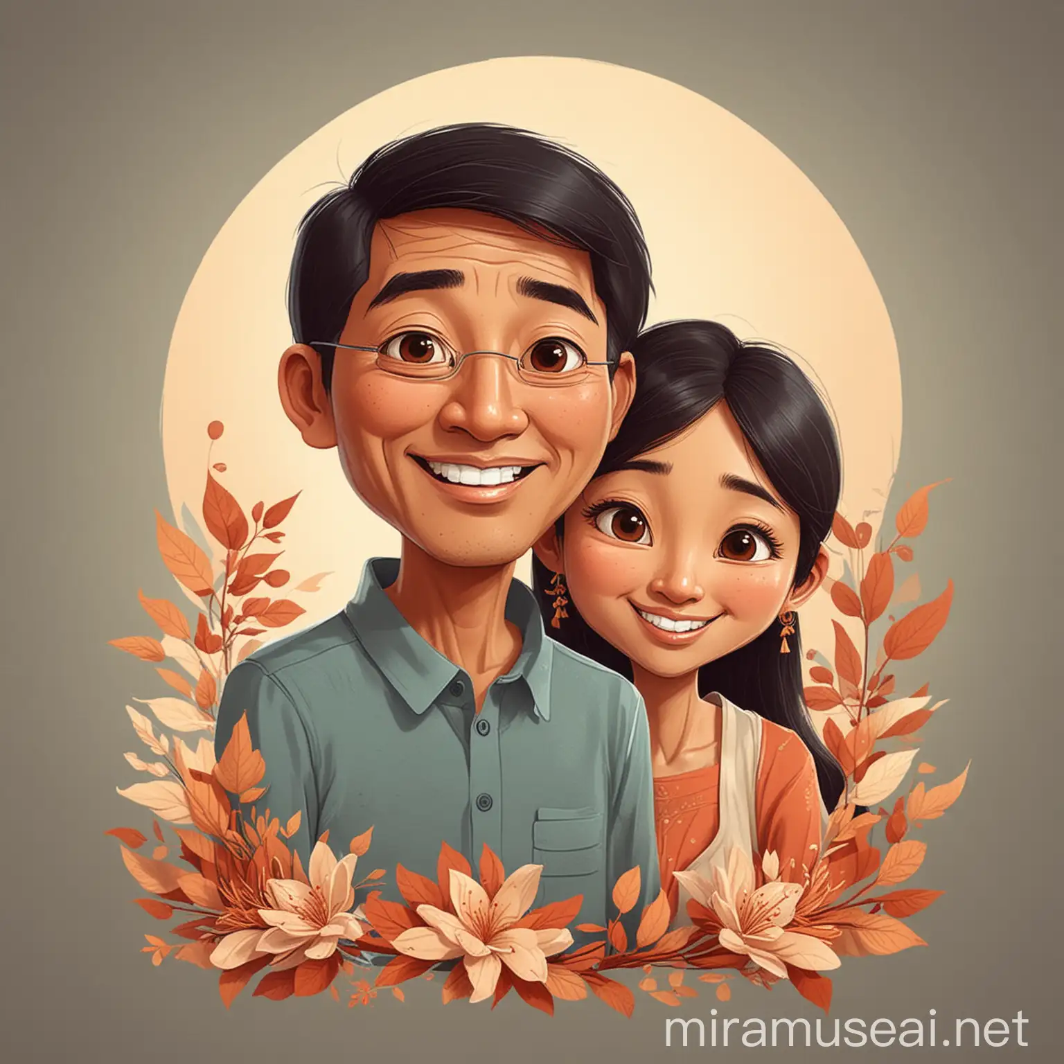 Cartoon Illustration of Harmonious Southeast Asian Parents