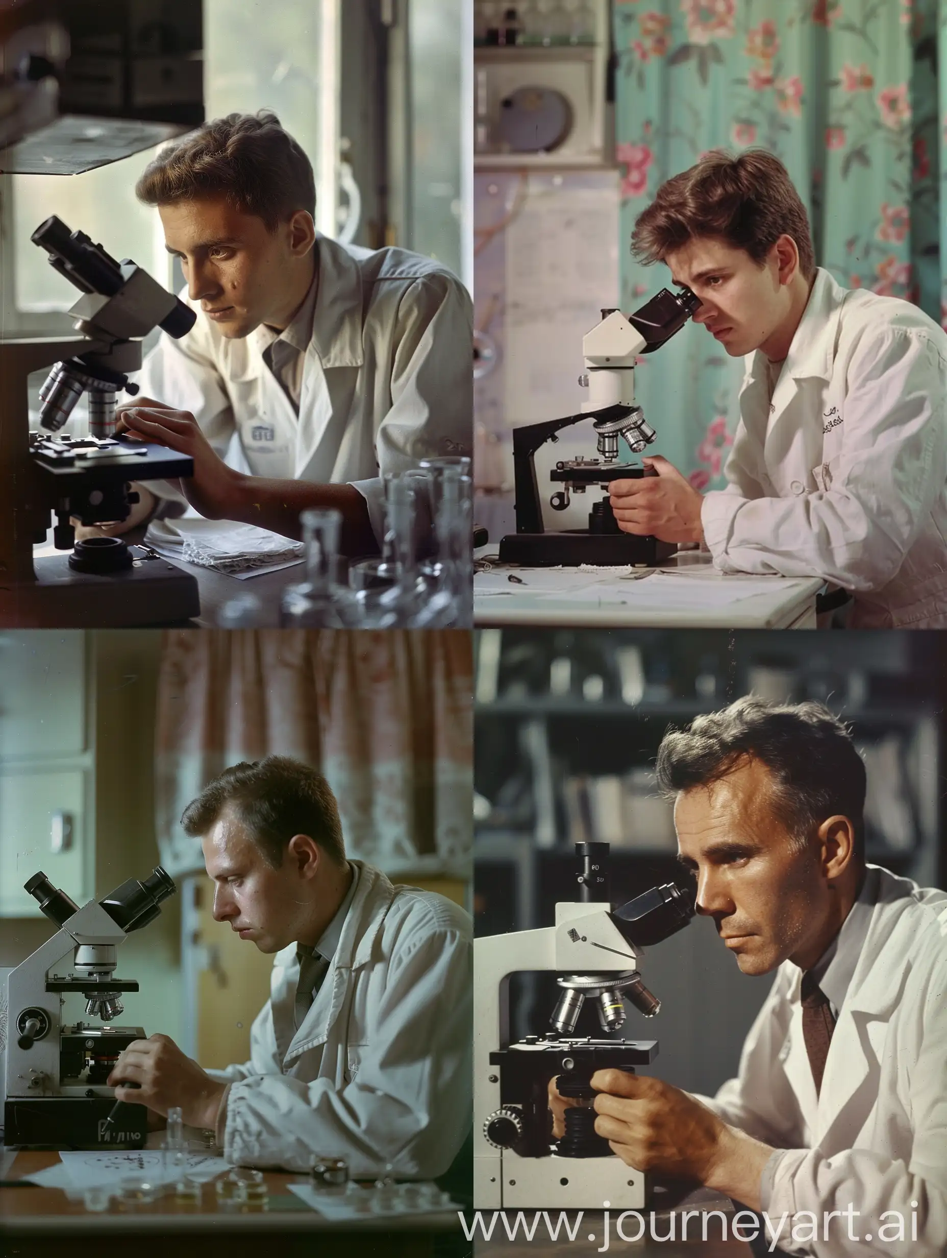 Soviet-Union-Style-Molecular-Biologist-Examining-Microscope-1960s