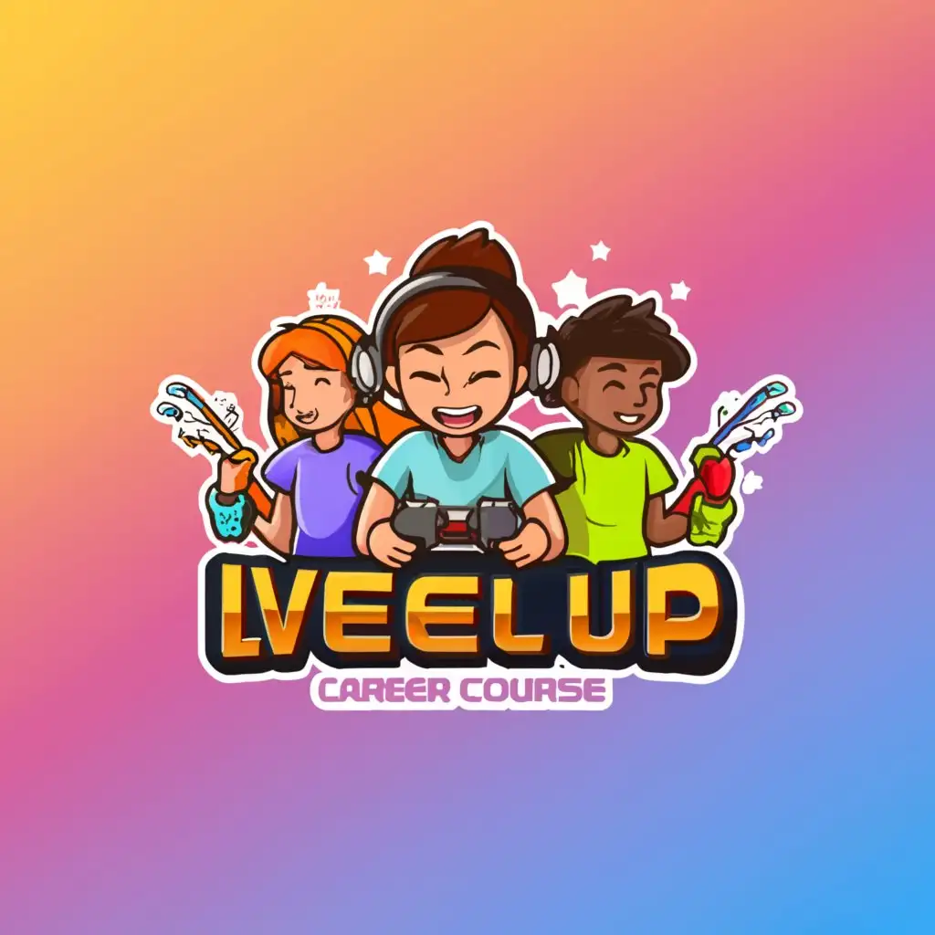 a logo design,with the text ""Educational Gamification in the Virtual Classroom: Enhancing the Learning Experience"", main symbol:please make me a gamer image of college students playing video games to level up where they pass levels of their career courses,Moderate,clear background