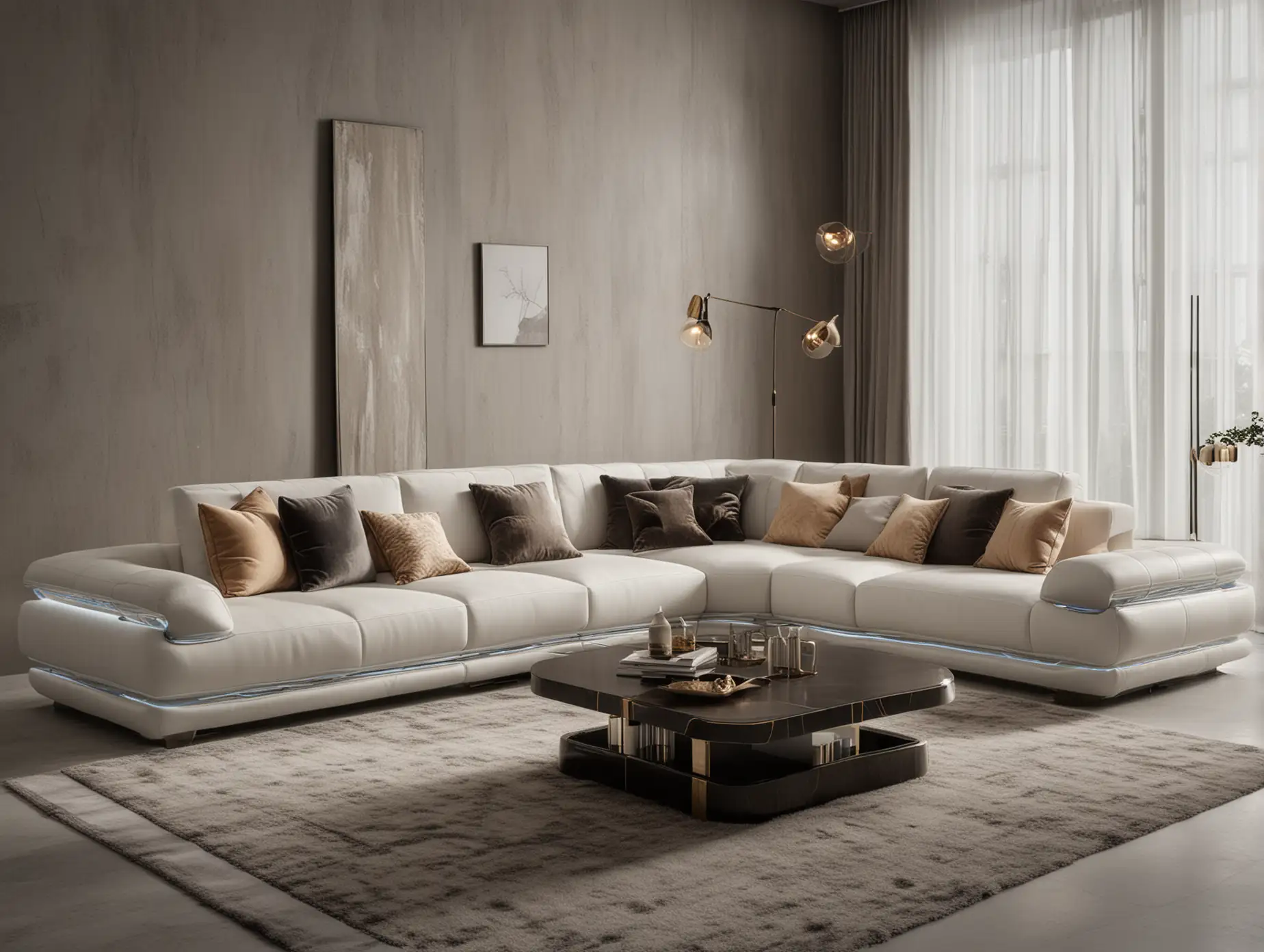 Italian style sofa design with Turkish touches, modern lines, minimal LED detail,3 seats,corner sofa.