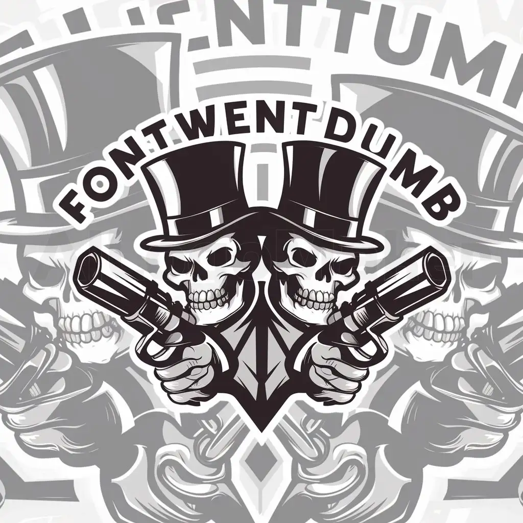 a logo design,with the text "FontWeNtDuMb", main symbol:skulls and guns,Moderate,be used in Internet industry,clear background