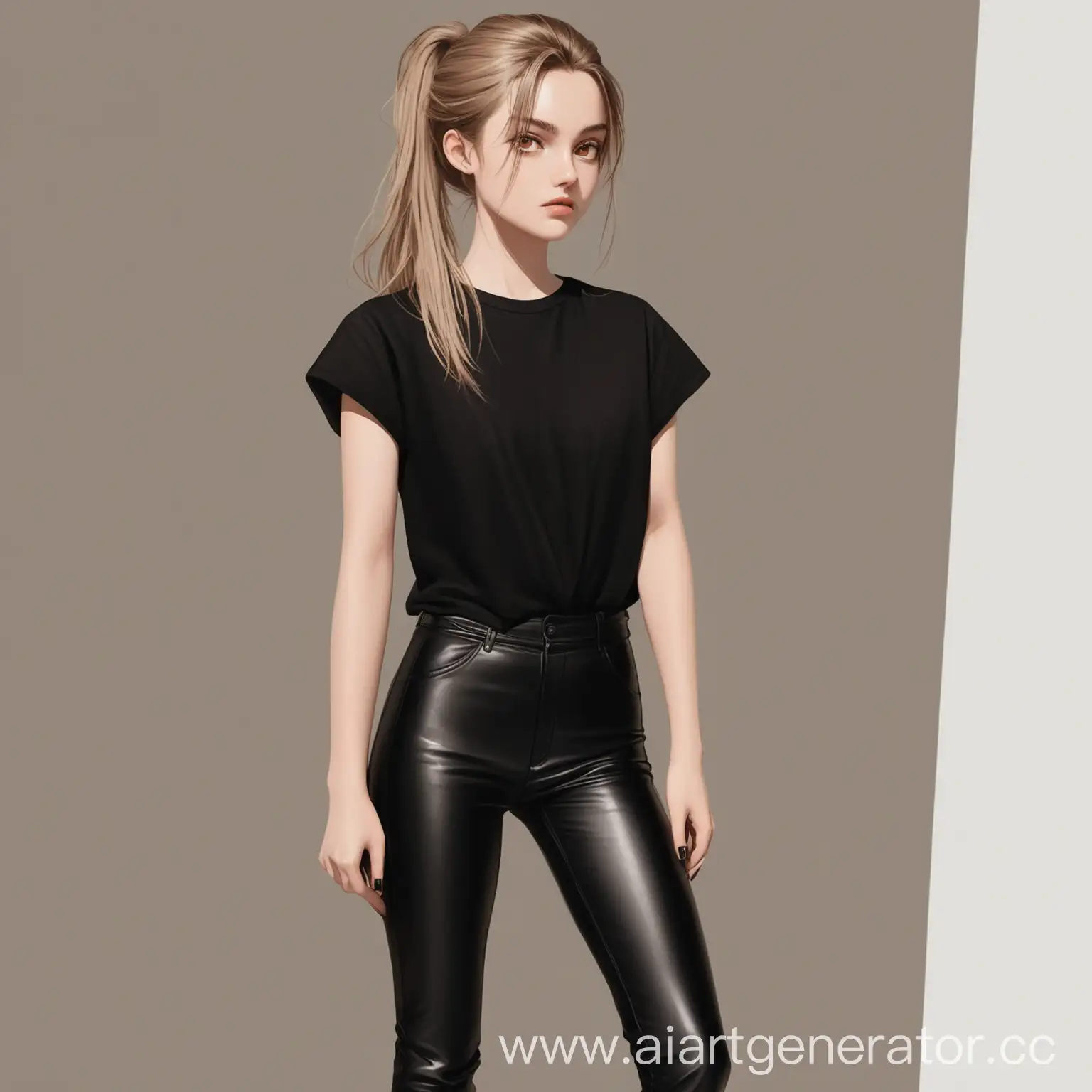Stylish-BrownEyed-Girl-in-Black-Leather-Pants-and-Zara-TShirt