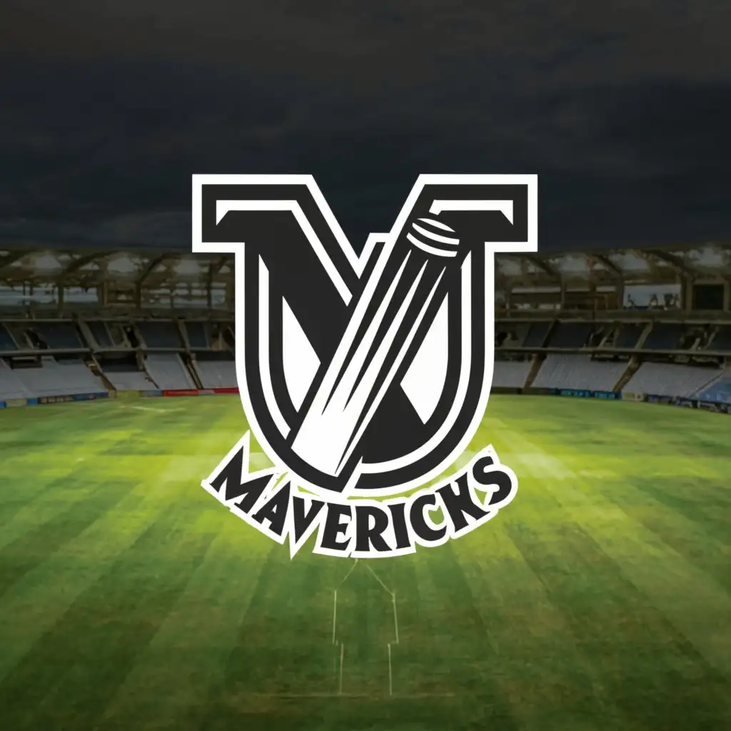 a logo design,with the text "Mavericks Cricket Club", main symbol:Logo idea: A bold “M” for Mavericks, with cricket stumps or a cricket field in the background.,Moderate,be used in Sports Fitness industry,clear background