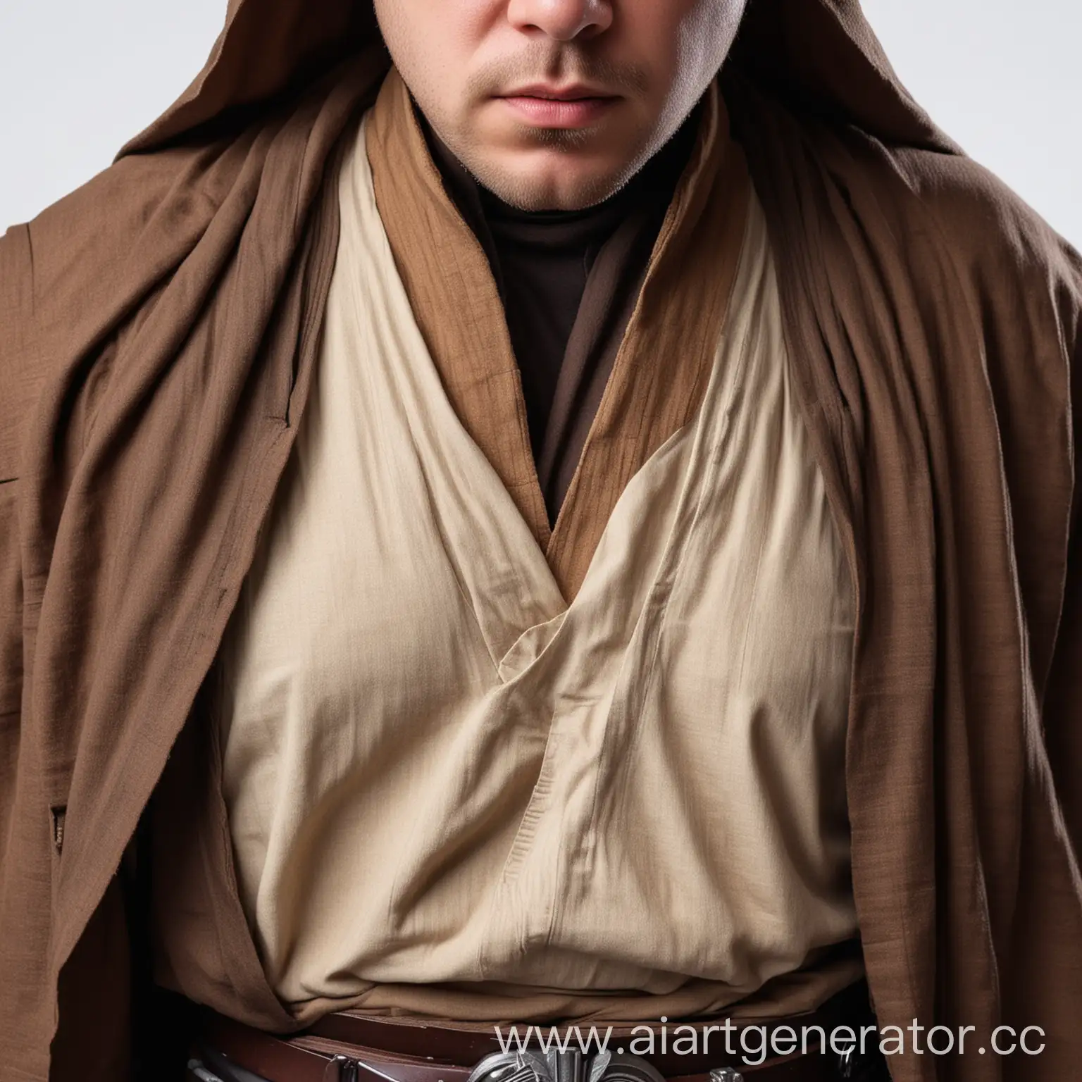 portrait photo up to chest jedi costume in frontal on white background realism 