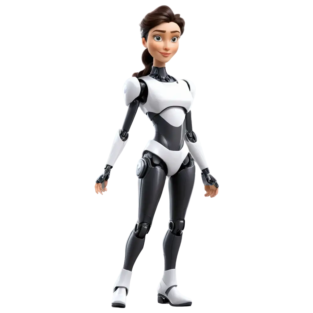 Standing-Female-Robot-Cartoon-Illustration-in-PNG-Format-Blending-Human-and-Machine-with-Artistry