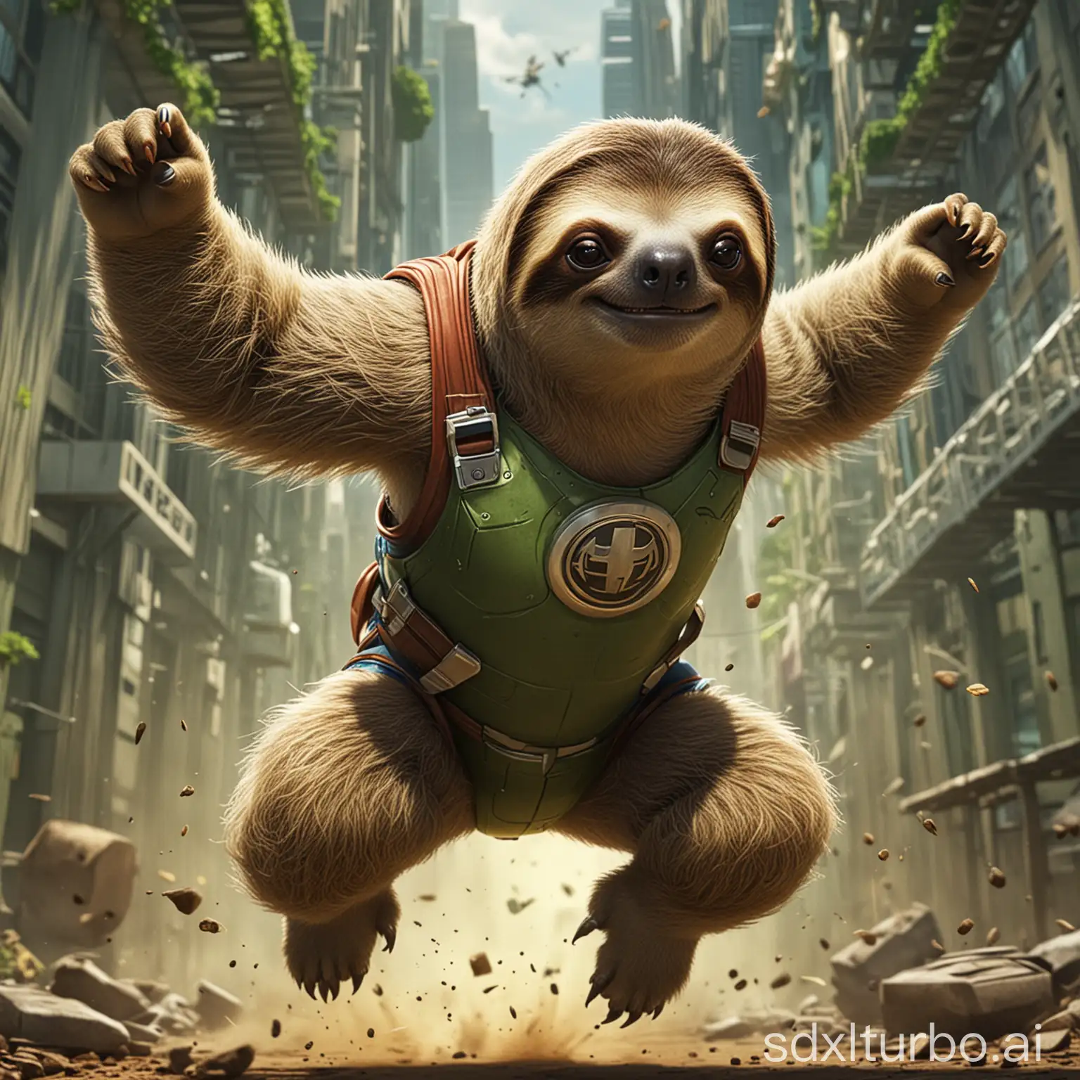 A turbo-fast sloth with superpowers like those of Hulk.