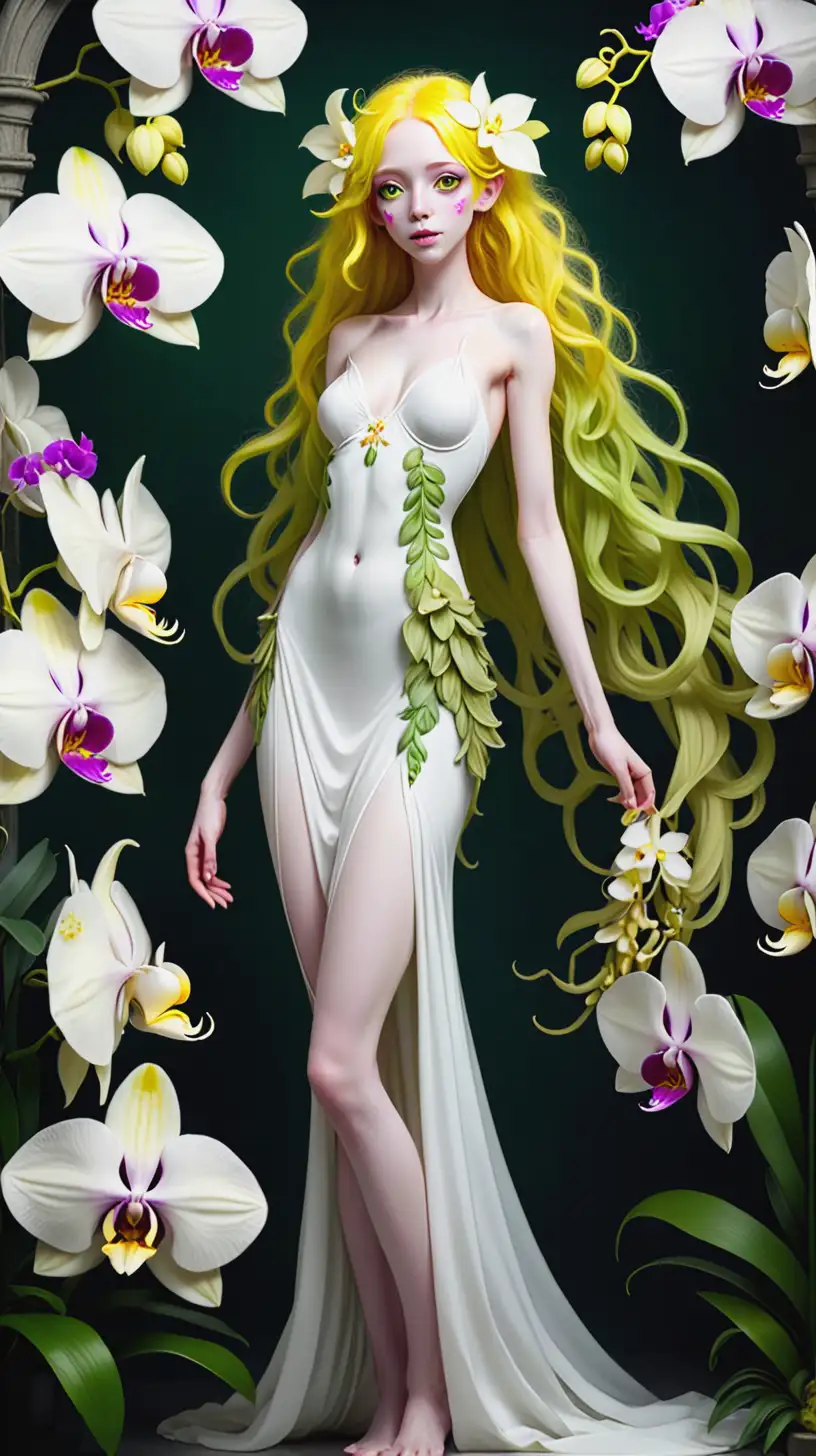 Enchanting Flower Nymph Surrounded by Orchids