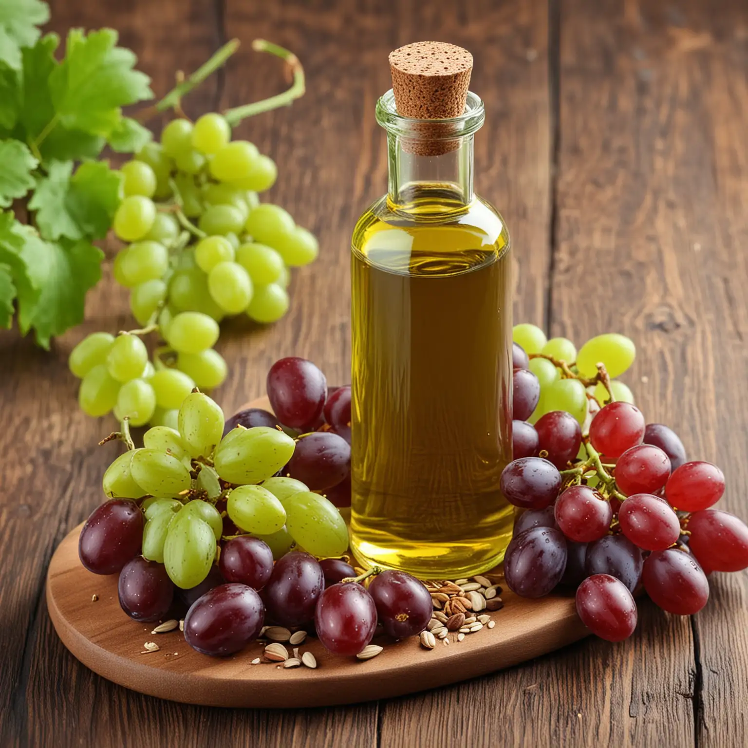 a bottle of grape seed oil with grapes
