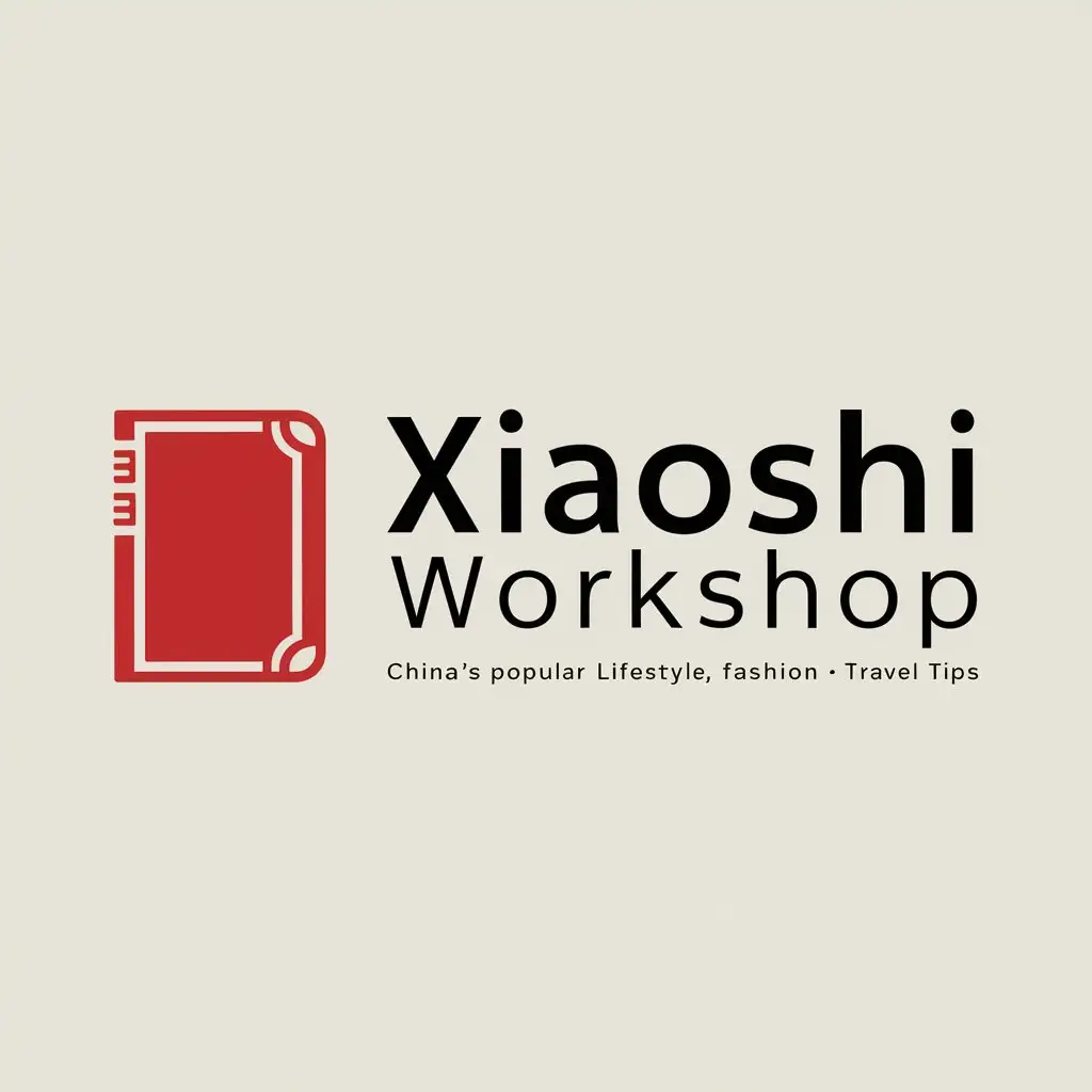 a logo design,with the text "xiaoshi workshop", main symbol: Xiaohongshu (literally "Little Red Book") is a popular social media platform in China, known for its user-generated content about lifestyle, fashion, and travel tips.,Moderate,be used in Internet industry,clear background