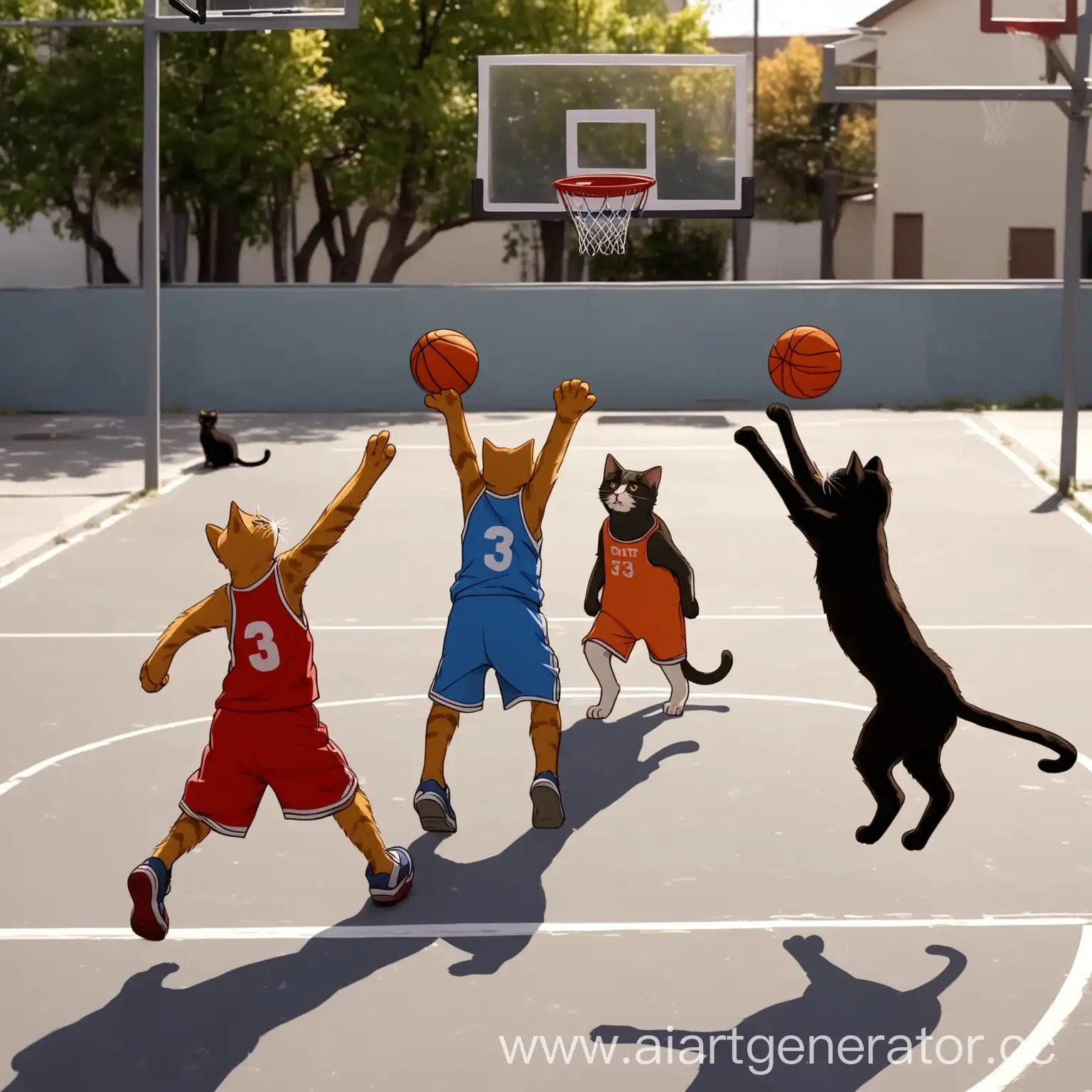 Коты играют в уличный баскетбол три на три