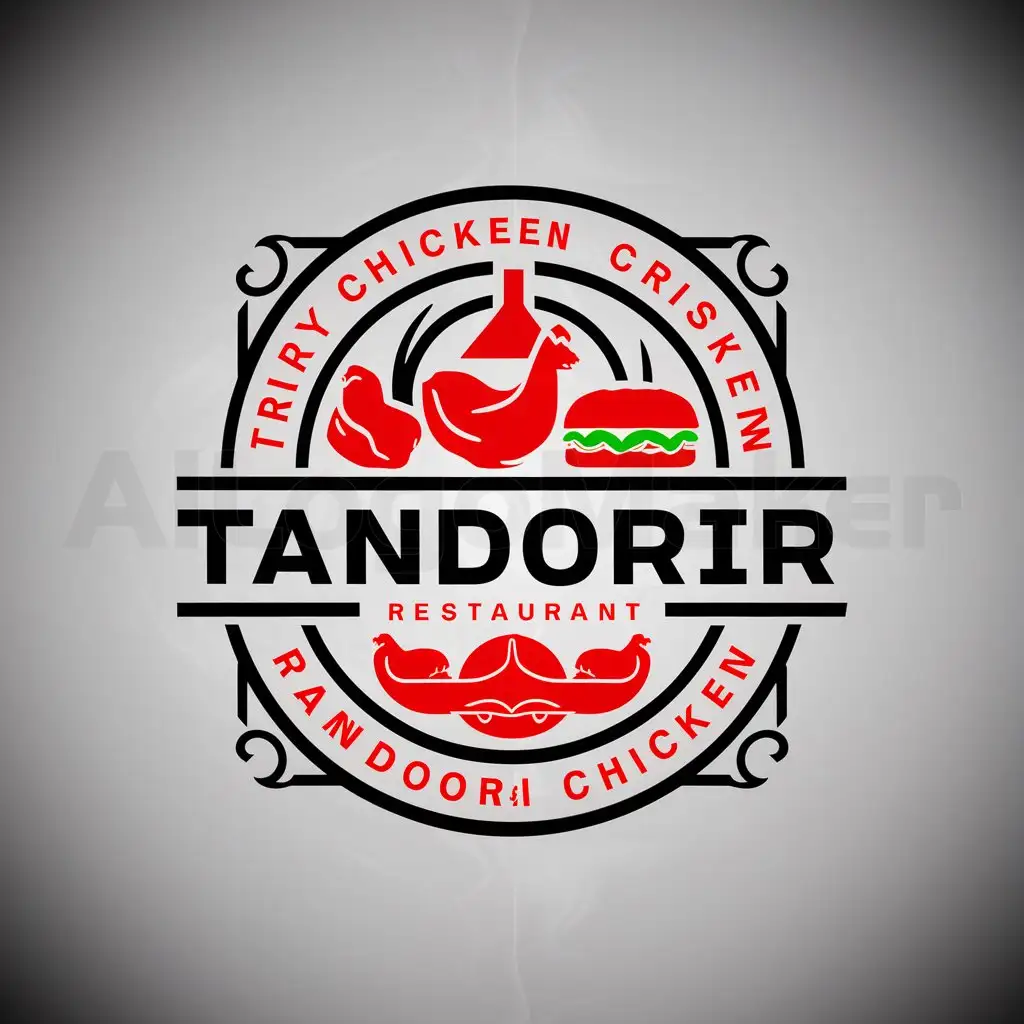 a logo design,with the text "Tandorir", main symbol:logo of a restaurant specializing in tandoori chicken only, crispy chicken, chicken burger; color of the logo red and black,complex,be used in Restaurant industry,clear background