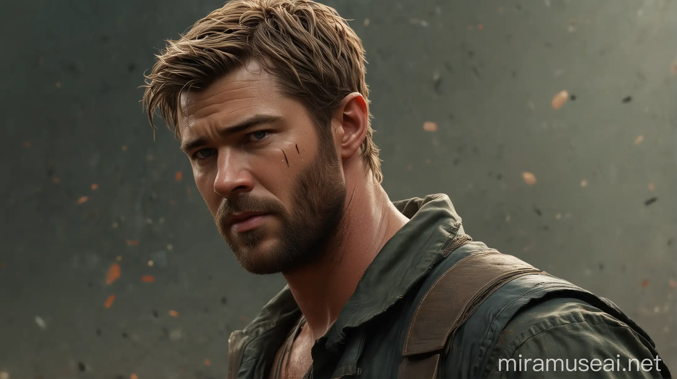 chris hemsworth as tyler rake in the extraction 2, au naturel, hyper detailed, digital art, trending in artstation, cinematic lighting, studio quality, smooth render, unreal engine 5 rendered, octane rendered, art style by klimt and nixeu and ian sprigger and wlop and krenz cushart