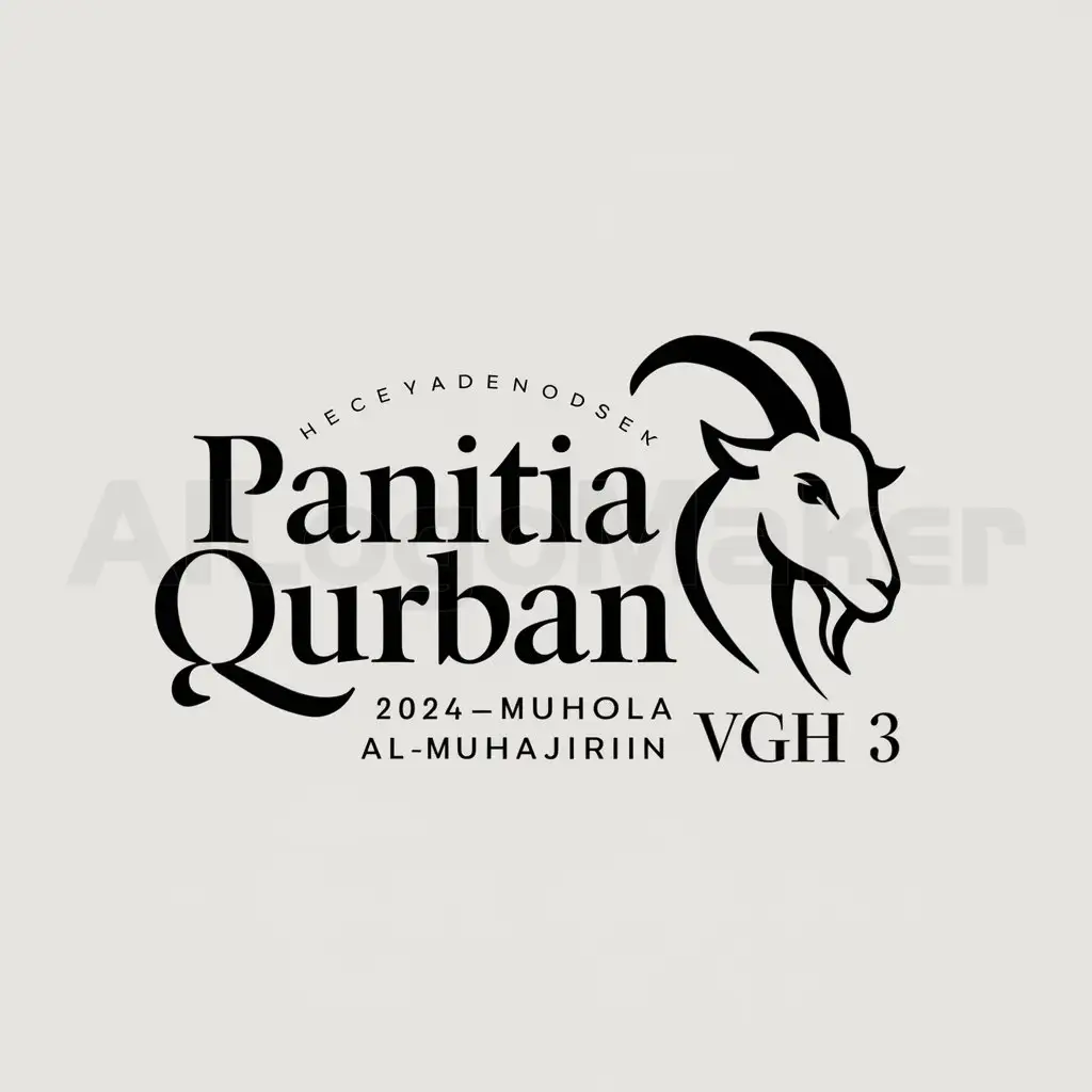 a logo design,with the text "PANITIA QURBAN 2024nMUSHOLLA AL-MUHAJIRIN VGH 3", main symbol:goat head,Moderate,be used in Religious industry,clear background