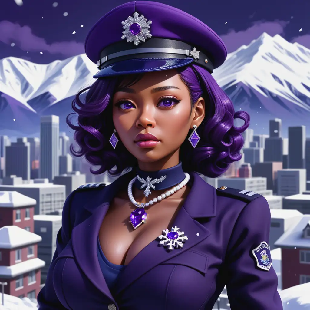 Beautiful Purple Dolls Cityscape with Snow Capped Mountains and Corundum Jewelry