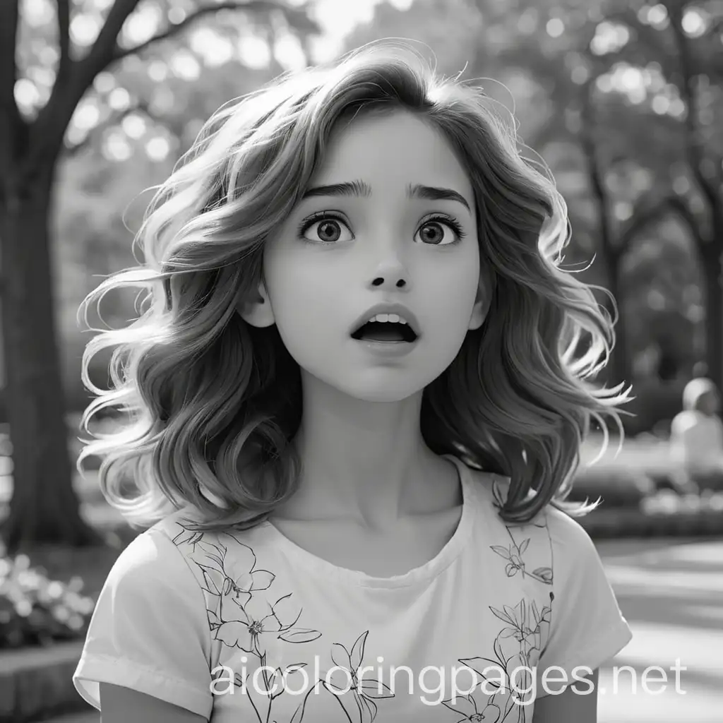 Expressive-Girl-Speaking-in-Serene-Park-Impressionist-Art-Coloring-Page