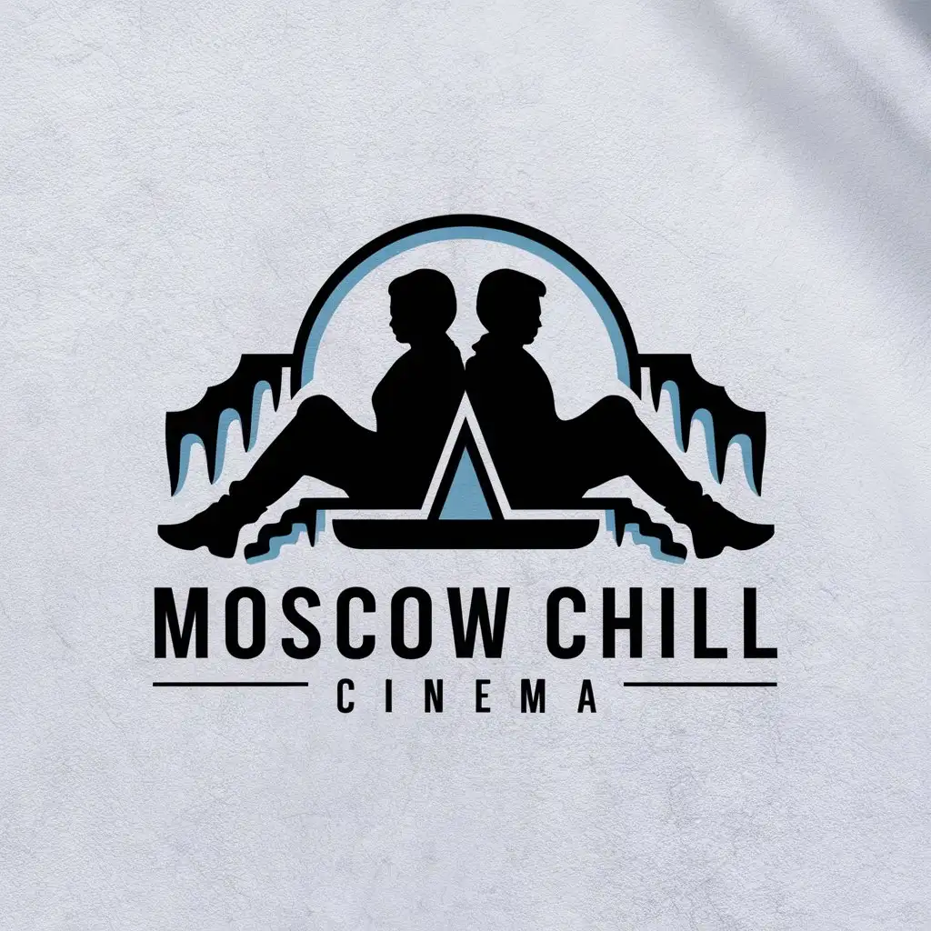 Логотип Moscow Chill, векторный, для кинотеатра, должны 2 человека сидеть. На белом фоне