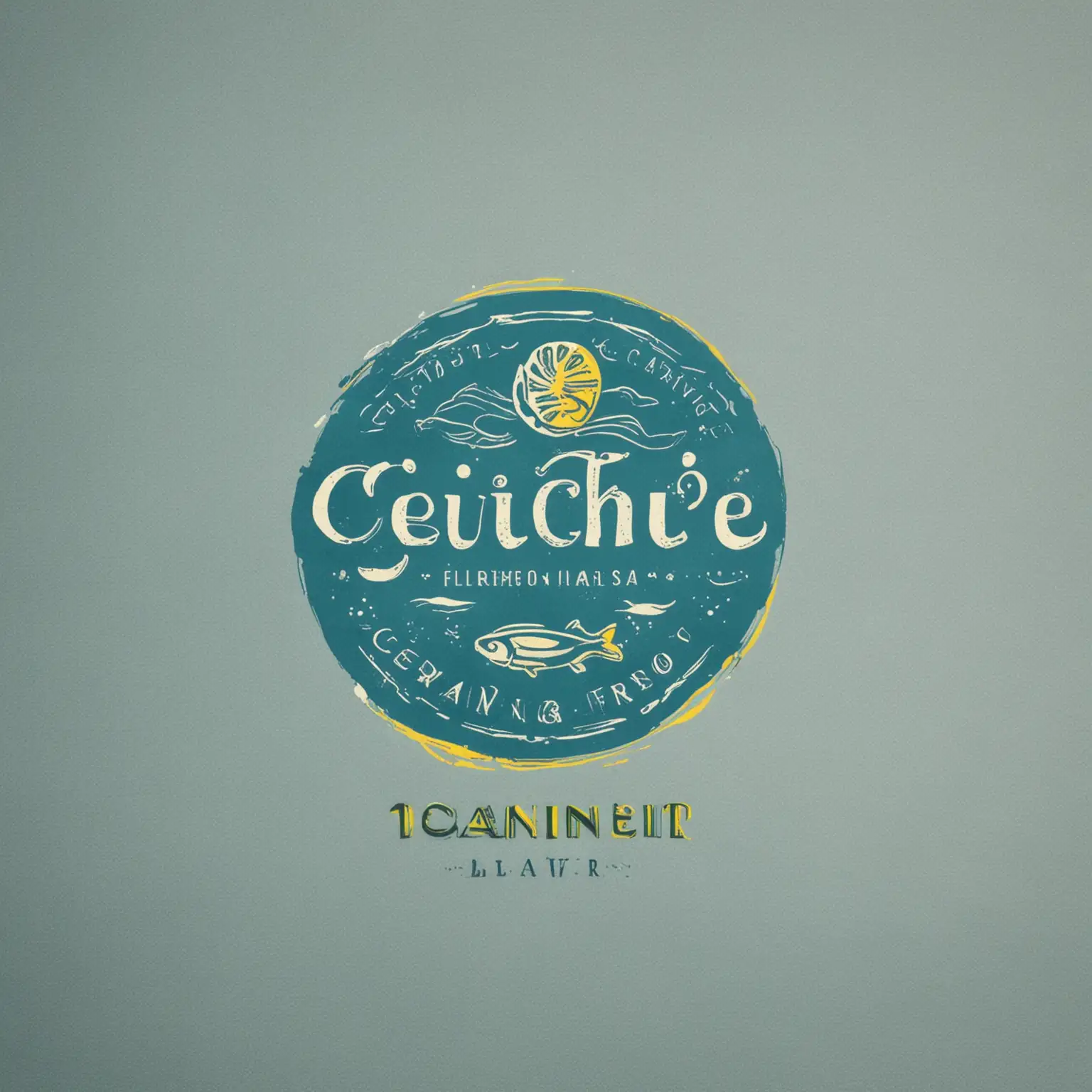 Design a logo for a ceviche seafood catering business. The logo should be simple, minimalist, and attractive. Incorporate elements of seafood, such as fish, shrimp, or citrus slices. The color palette should include shades of blue to represent the ocean, with hints of yellow or green to suggest freshness and citrus. Ensure the overall design is elegant and professional, suitable for a catering business