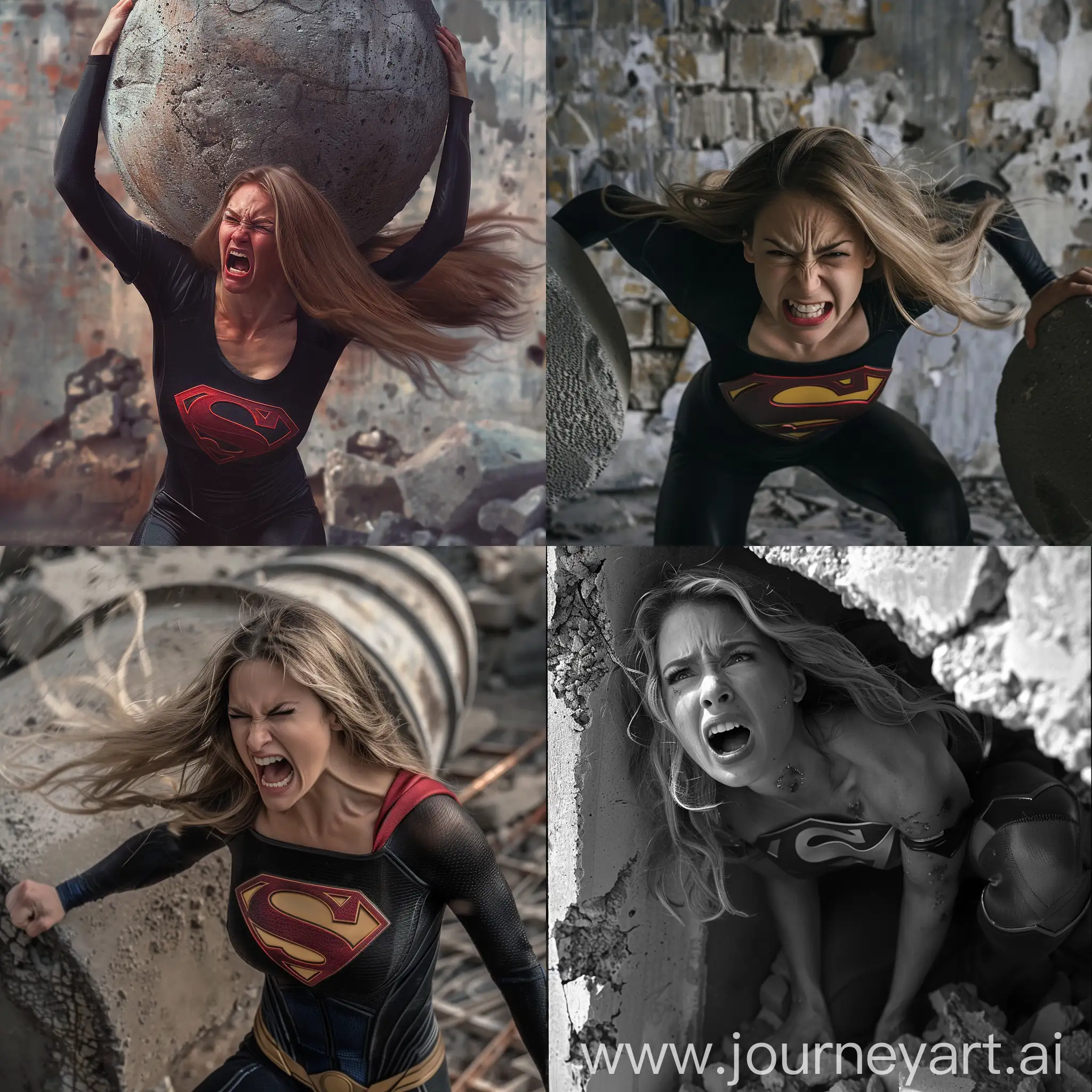 Supergirl-in-Black-Tights-Struggling-to-Lift-a-Heavy-Concrete-Block