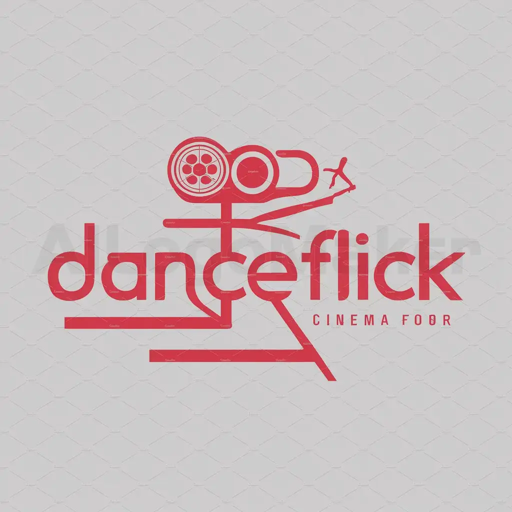 a logo design,with the text "DanceFlick", main symbol:danza,cine, red, camera, abstract,Moderate,clear background